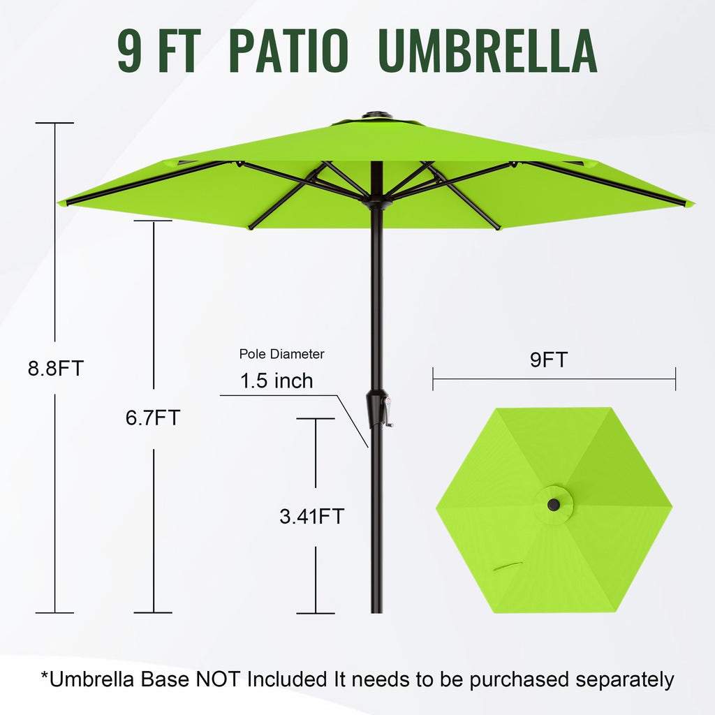 Easthome 9ft Patio Umbrella with Crank Lift System & 6 Sturdy Ribs Waterproof, Patio Table Umbrella Perfect for Poolside, Terrace, Beach and Outdoor Restaurant
