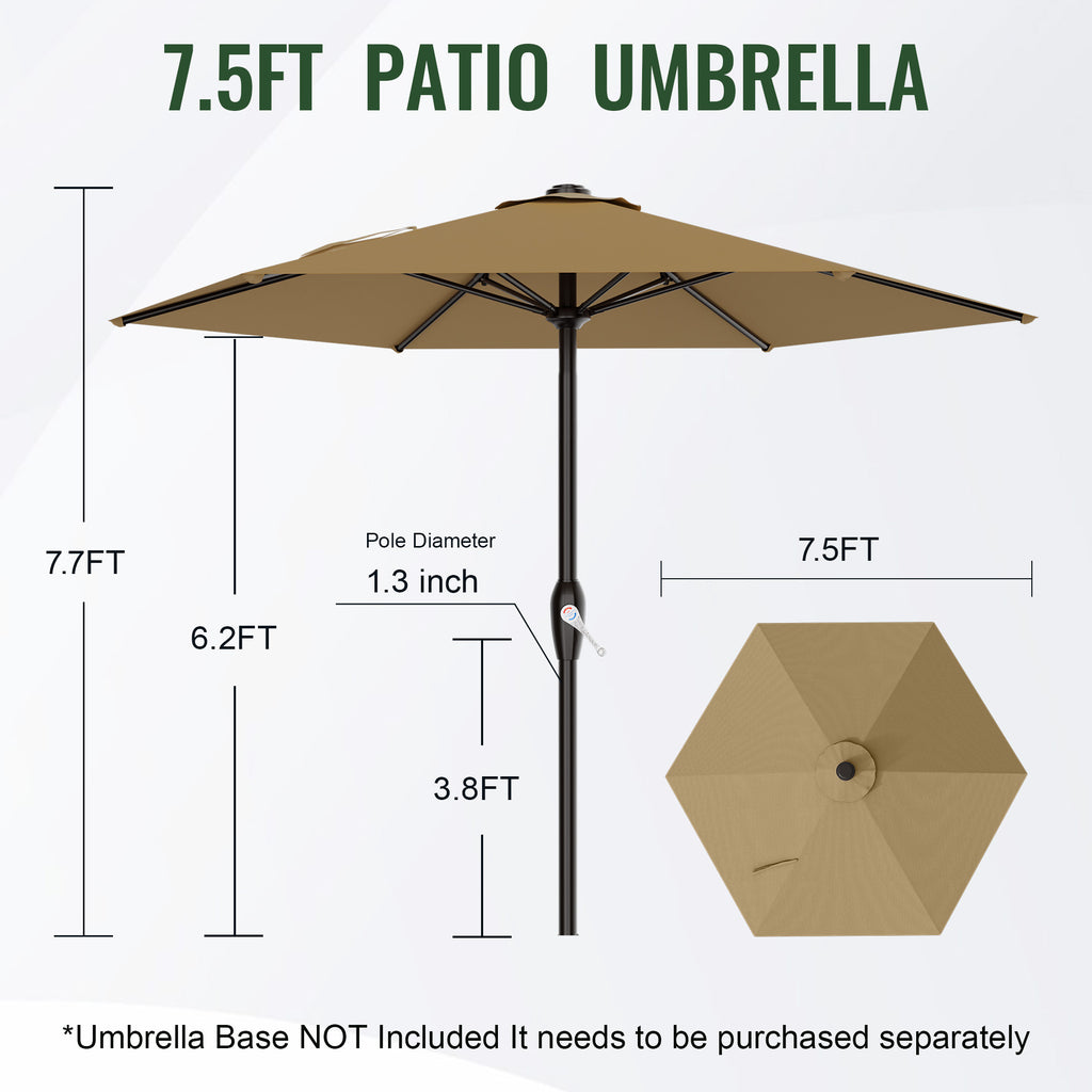Easthome 7.5' Patio Umbrella Outdoor Table Market Umbrella with Smooth Crank handle, 6 Ribs, Backyard, Poolside, Garden