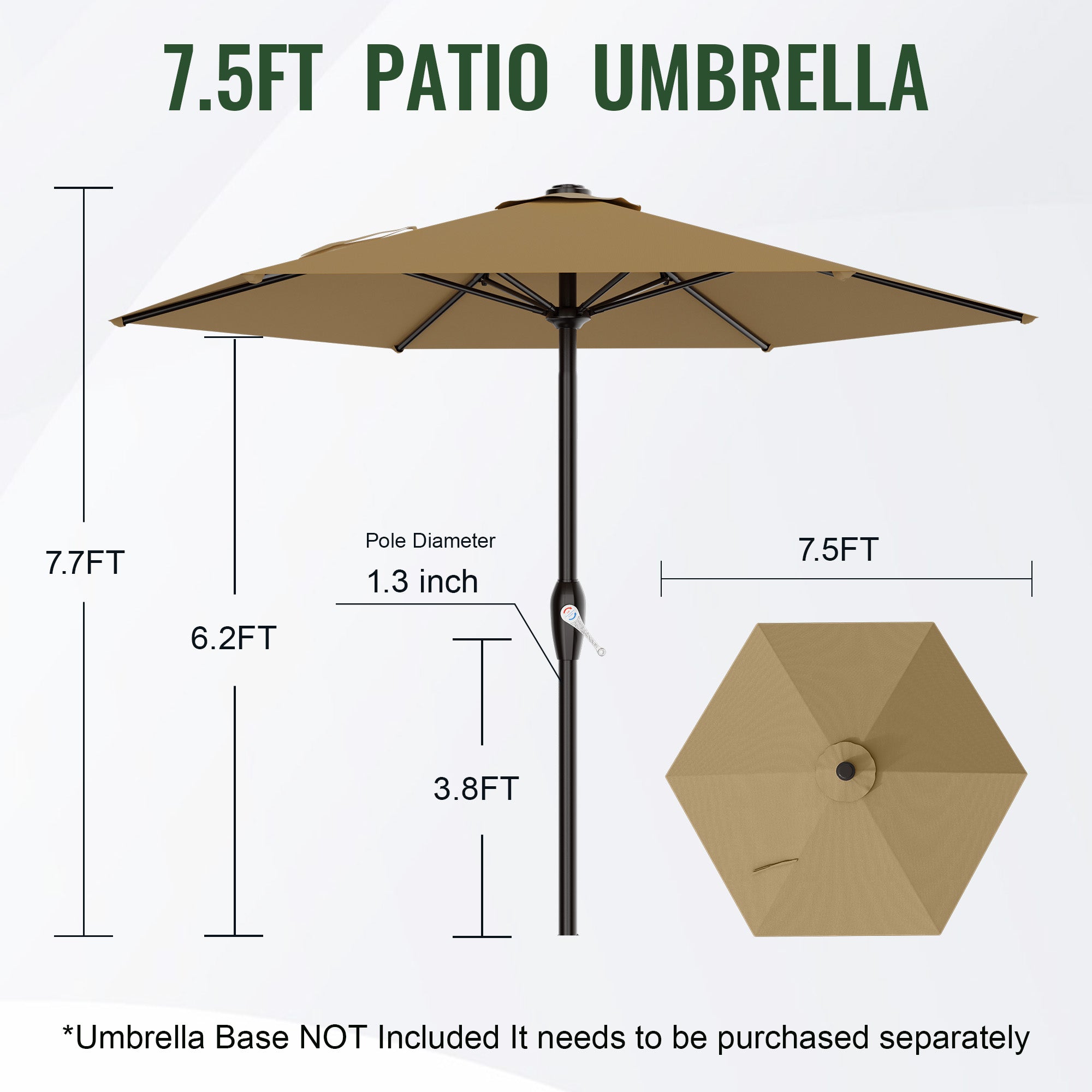 Easthome 7.5' Patio Umbrella Outdoor Table Market Umbrella with Smooth Crank handle, 6 Ribs, Backyard, Poolside, Garden