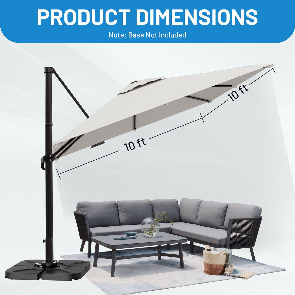 Easthome 10 × 10FT Square Cantilever Patio Umbrella, 360° Rotating Offset Umbrella with Crank, 8 ribs, Outdoor Hanging Roman Umbrella for Garden Deck Backyard