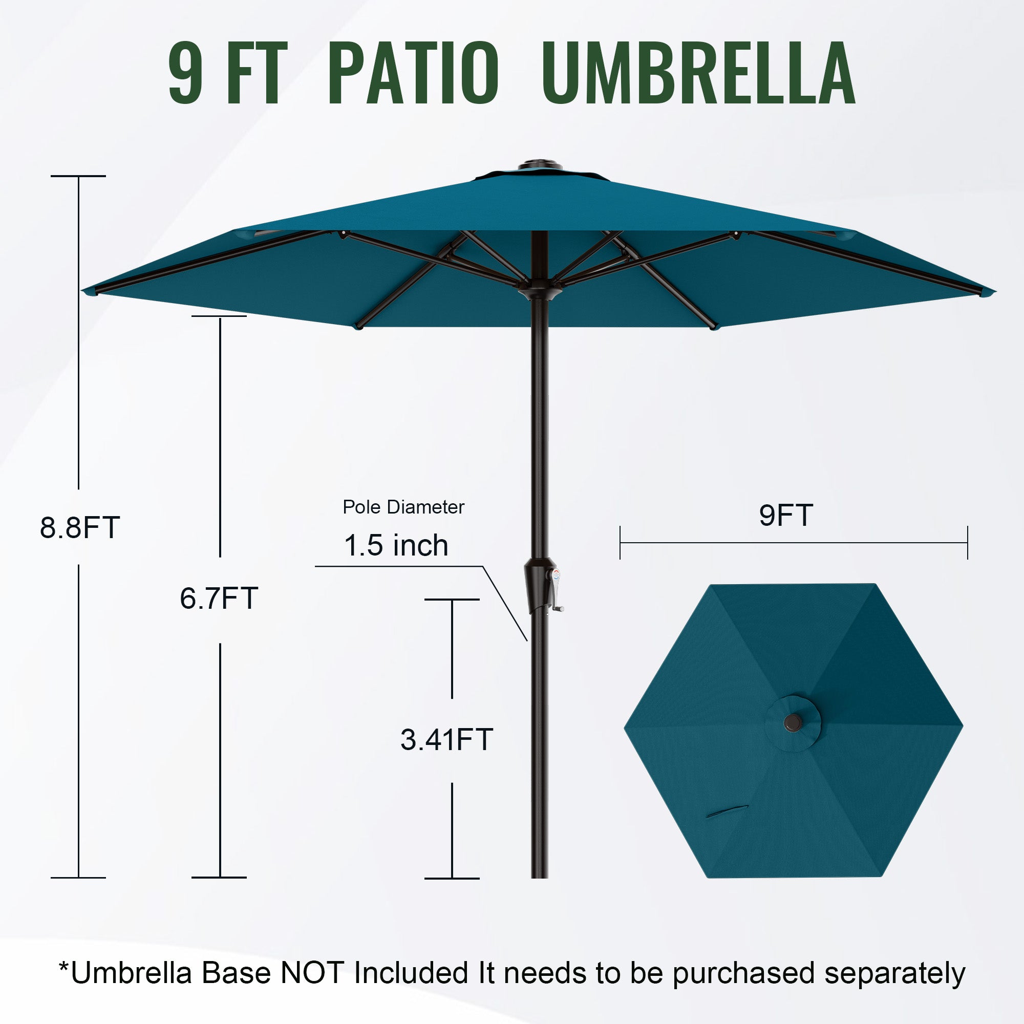 Easthome 9ft Patio Umbrella with Crank Lift System & 6 Sturdy Ribs Waterproof, Patio Table Umbrella Perfect for Poolside, Terrace, Beach and Outdoor Restaurant