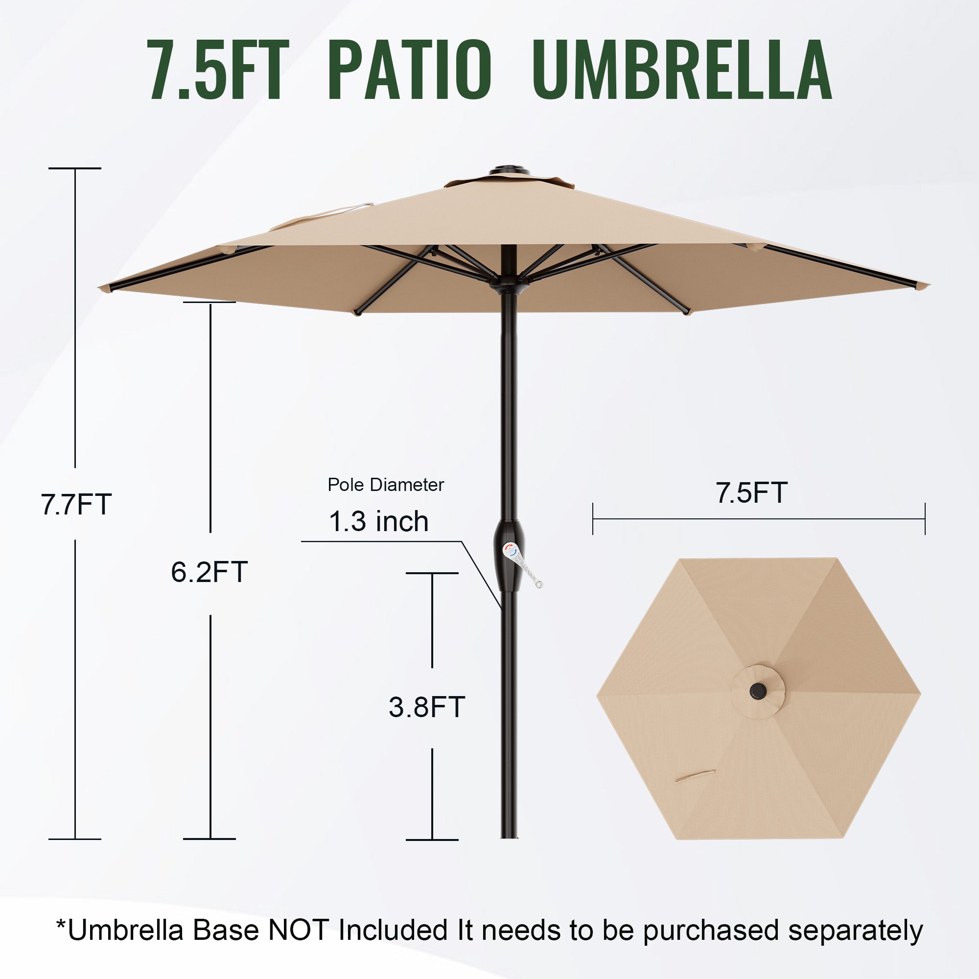 Easthome 7.5' Patio Umbrella Outdoor Table Market Umbrella with Smooth Crank handle, 6 Ribs, Backyard, Poolside, Garden