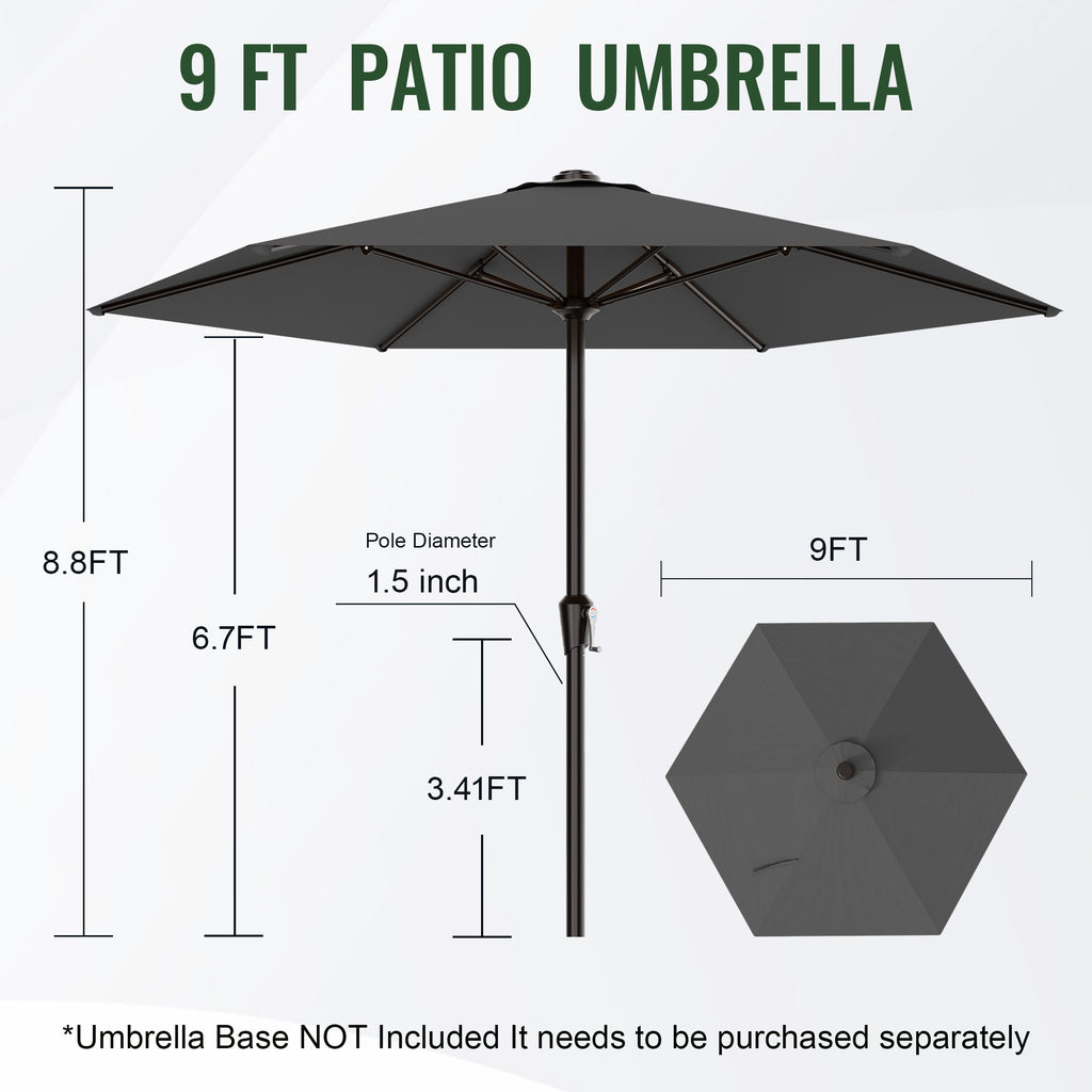 Easthome 9ft Patio Umbrella with Crank Lift System & 6 Sturdy Ribs Waterproof, Patio Table Umbrella Perfect for Poolside, Terrace, Beach and Outdoor Restaurant
