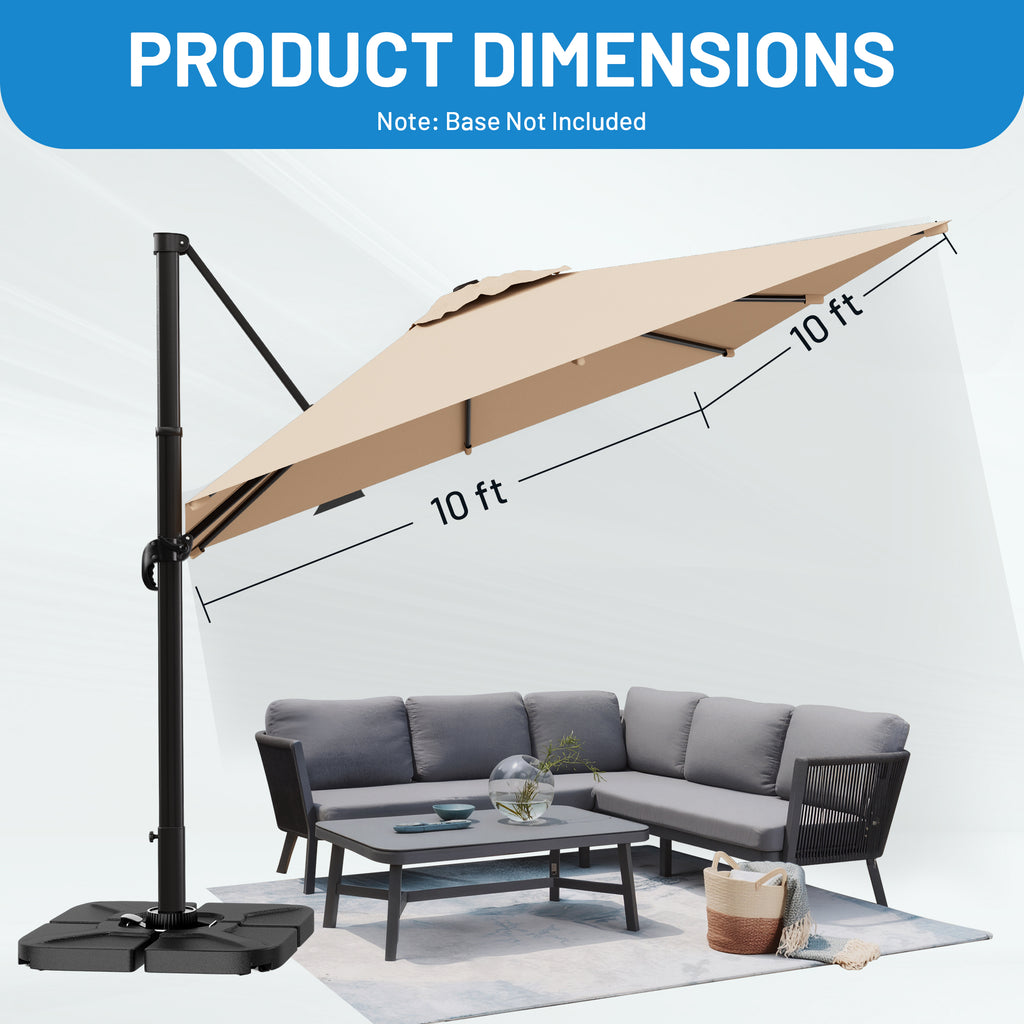 Easthome 10 × 10FT Square Cantilever Patio Umbrella, 360° Rotating Offset Umbrella with Crank, 8 ribs, Outdoor Hanging Roman Umbrella for Garden Deck Backyard