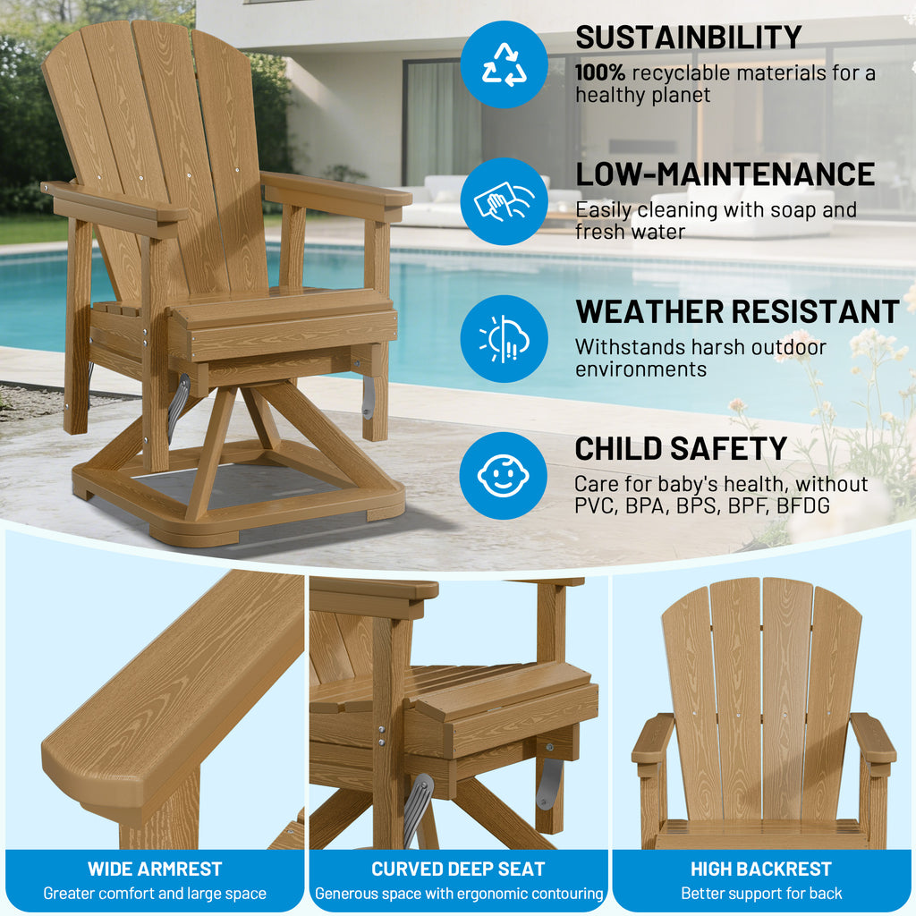 Easthome 360°Swivel Glider Adirondack Chair All-Weather HDPE Outdoor Rocking Chair with Ergonomic Backrest, Outdoor Swivel Rocker for Patio, Porch & Deck