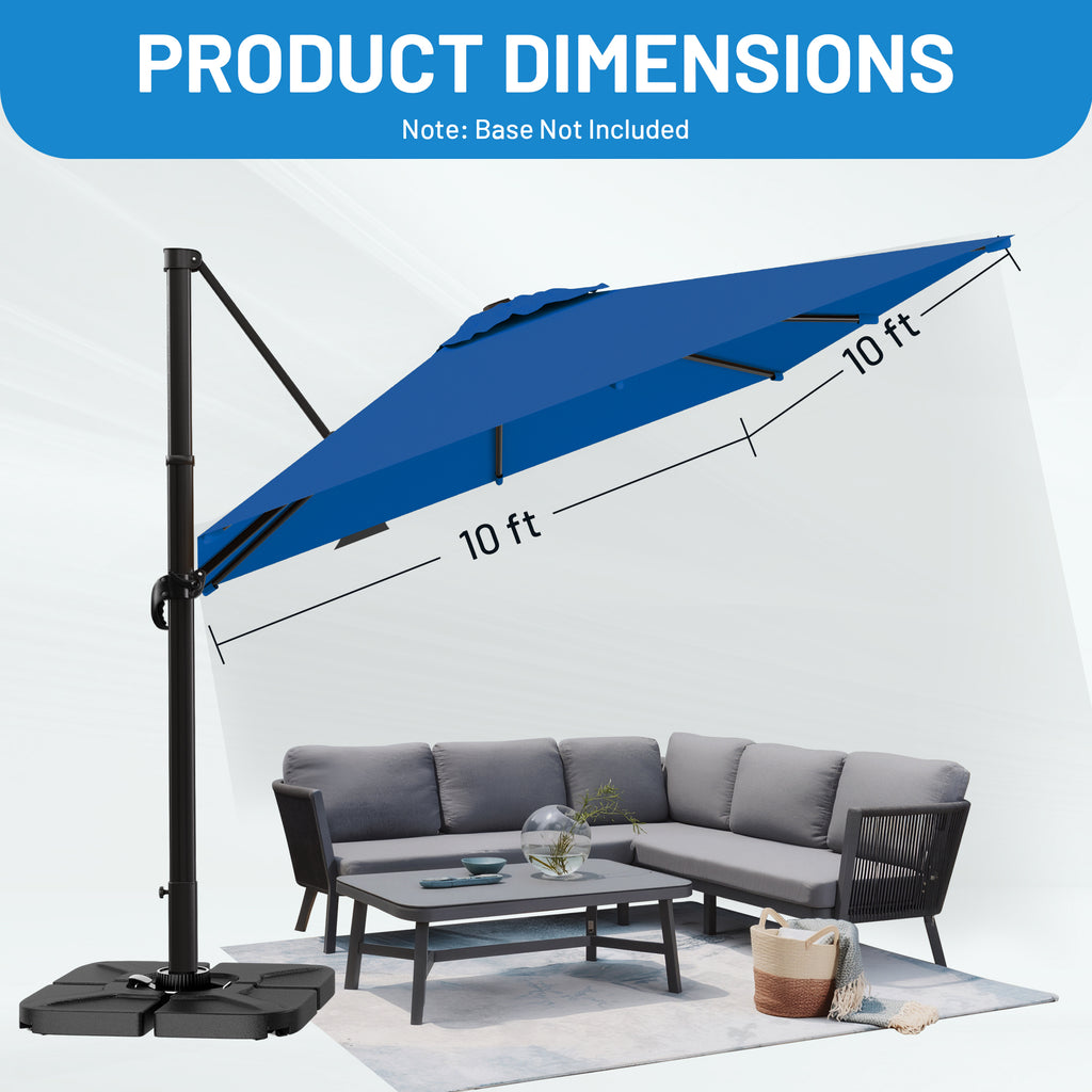 Easthome 10 × 10FT Square Cantilever Patio Umbrella, 360° Rotating Offset Umbrella with Crank, 8 ribs, Outdoor Hanging Roman Umbrella for Garden Deck Backyard