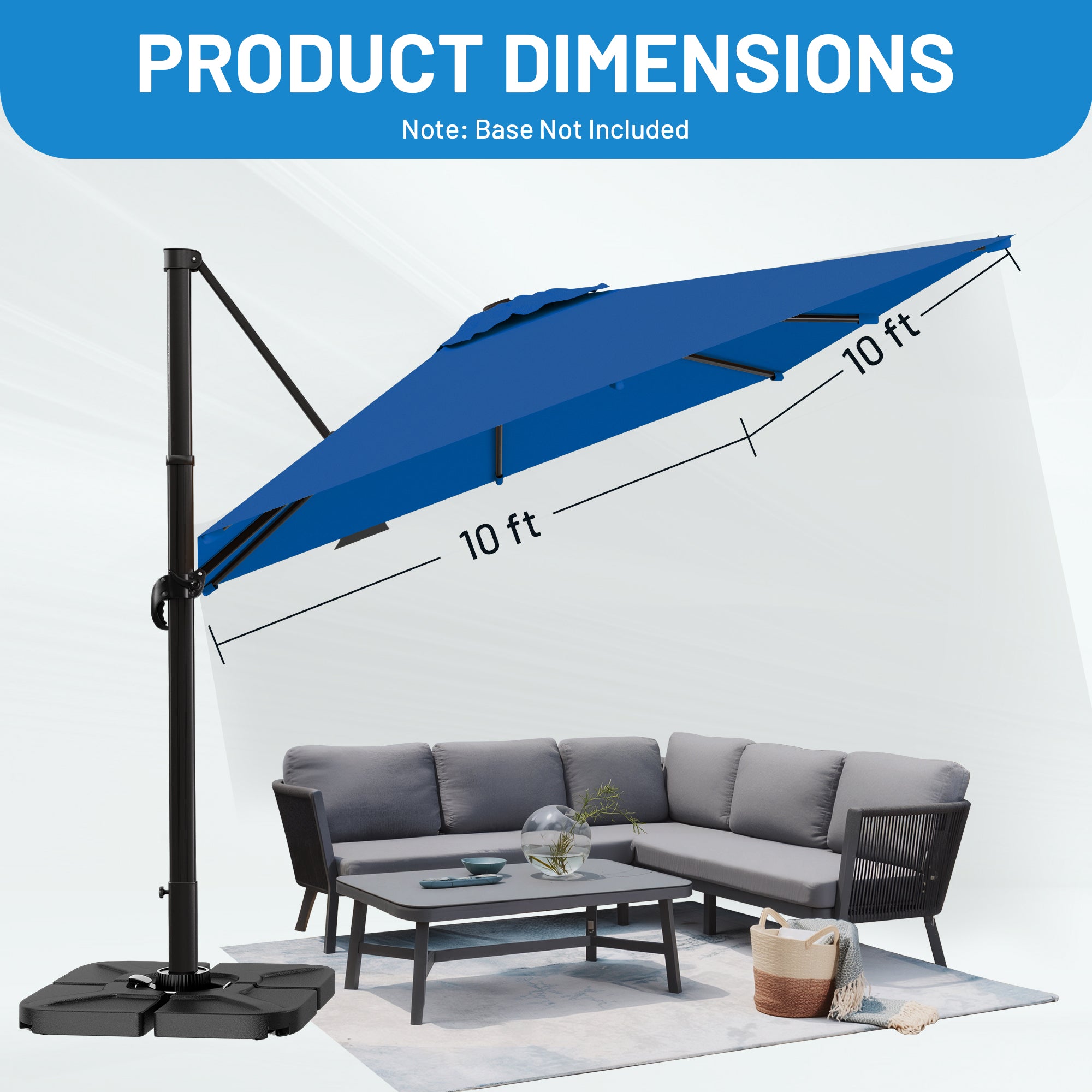 Easthome 10 × 10FT Square Cantilever Patio Umbrella, 360° Rotating Offset Umbrella with Crank, 8 ribs, Outdoor Hanging Roman Umbrella for Garden Deck Backyard