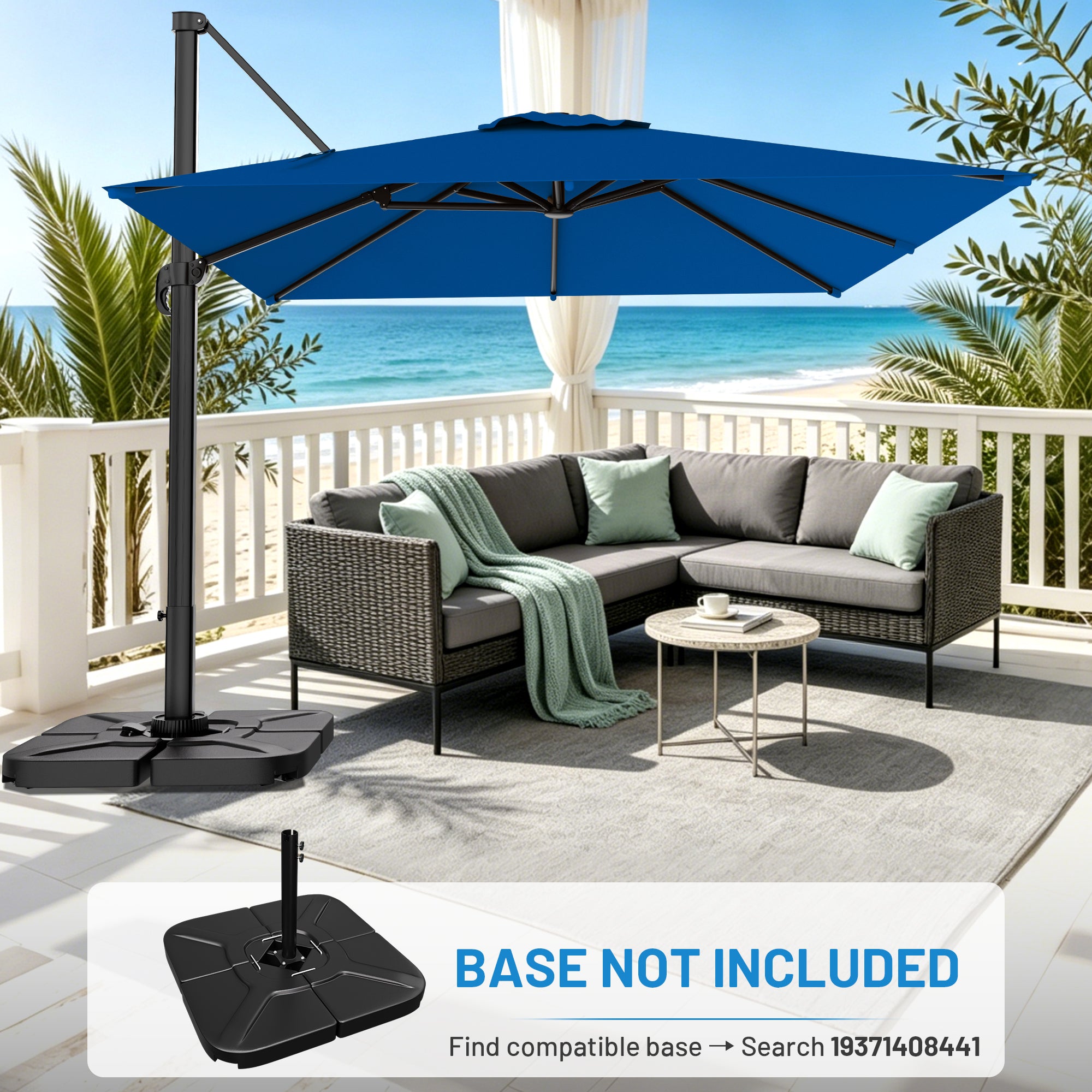 Easthome 10 × 10FT Square Cantilever Patio Umbrella, 360° Rotating Offset Umbrella with Crank, 8 ribs, Outdoor Hanging Roman Umbrella for Garden Deck Backyard