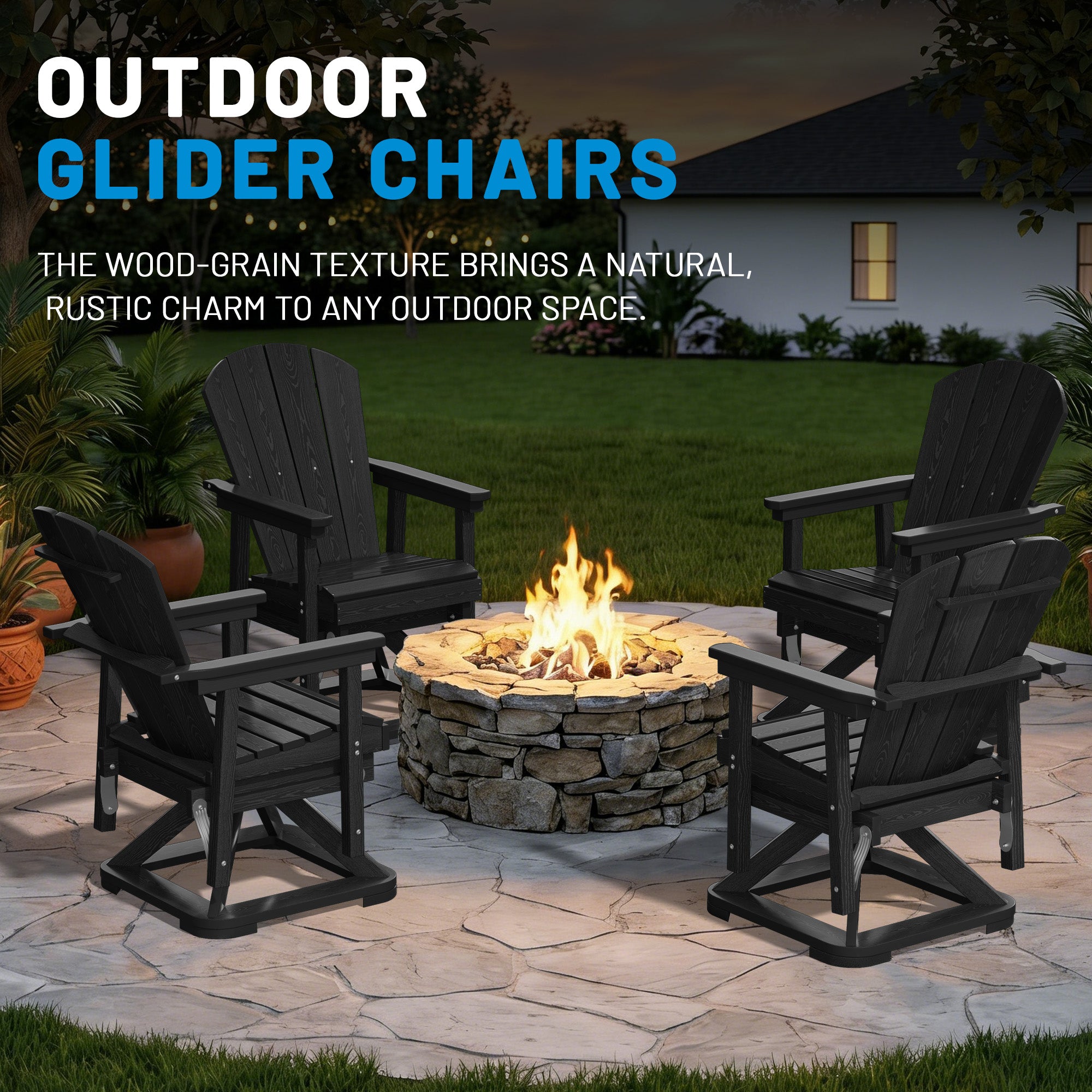 Easthome 360°Swivel Glider Adirondack Chair All-Weather HDPE Outdoor Rocking Chair with Ergonomic Backrest, Outdoor Swivel Rocker for Patio, Porch & Deck
