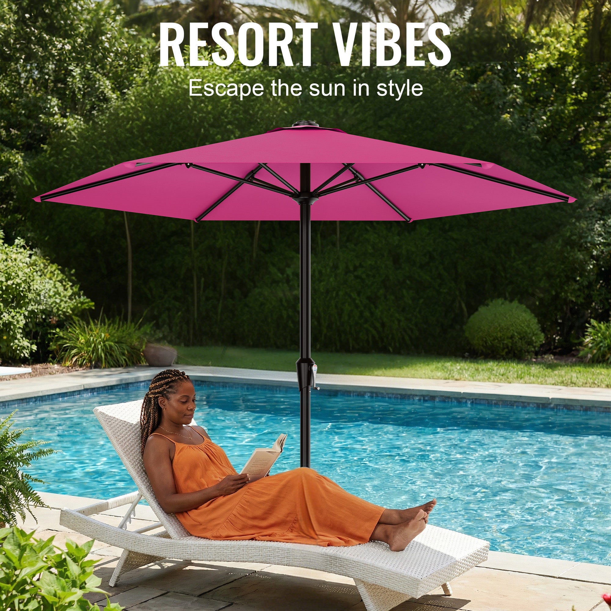 Easthome 9ft Patio Umbrella with Crank Lift System & 6 Sturdy Ribs Waterproof, Patio Table Umbrella Perfect for Poolside, Terrace, Beach and Outdoor Restaurant