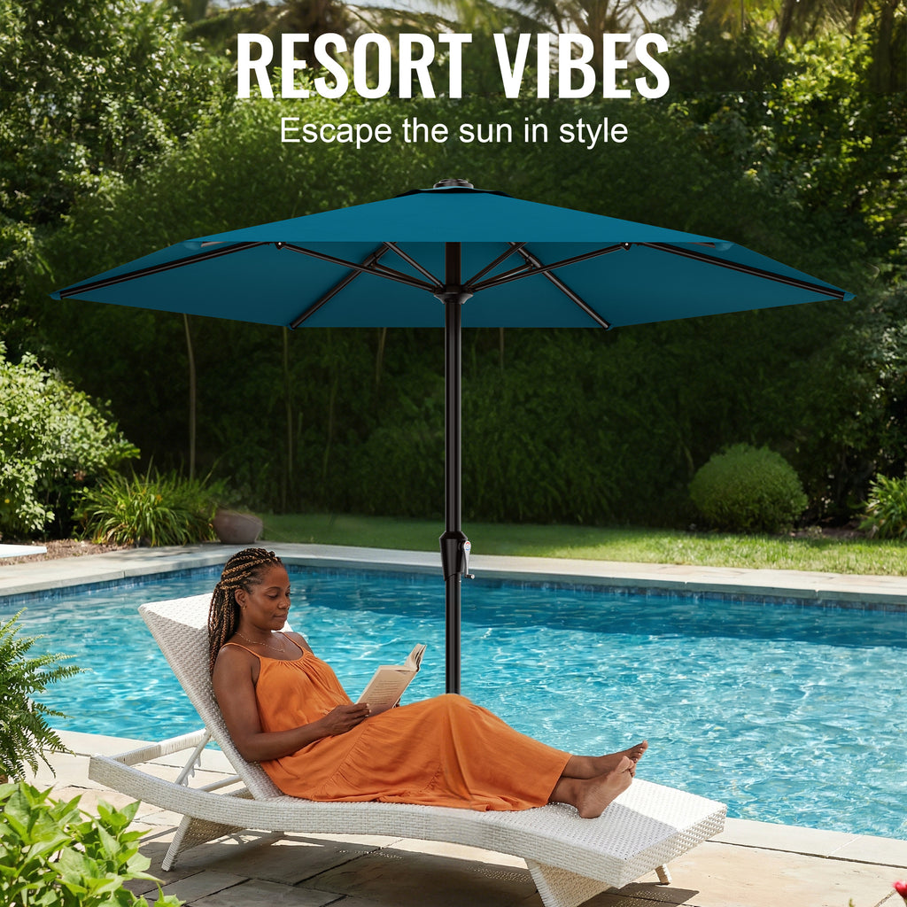 Easthome 9ft Patio Umbrella with Crank Lift System & 6 Sturdy Ribs Waterproof, Patio Table Umbrella Perfect for Poolside, Terrace, Beach and Outdoor Restaurant