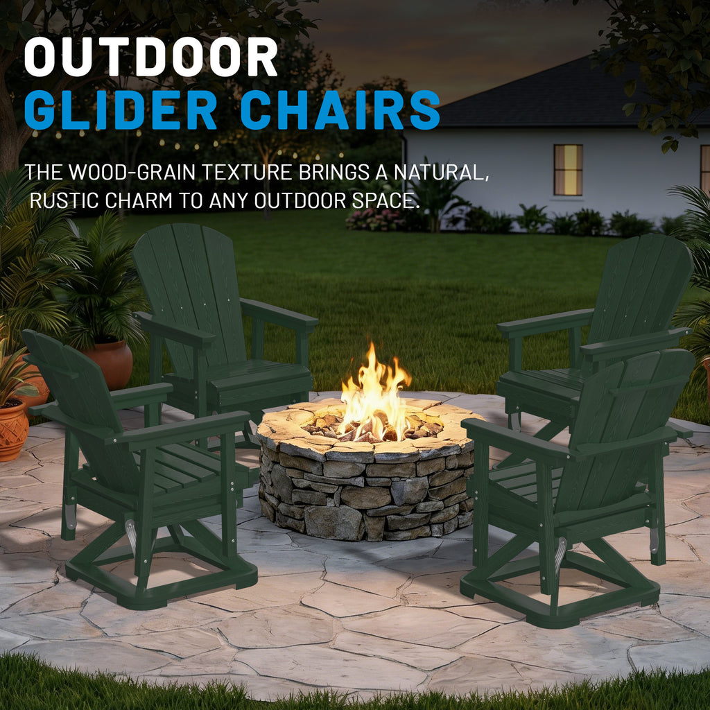 Easthome 360°Swivel Glider Adirondack Chair All-Weather HDPE Outdoor Rocking Chair with Ergonomic Backrest, Outdoor Swivel Rocker for Patio, Porch & Deck