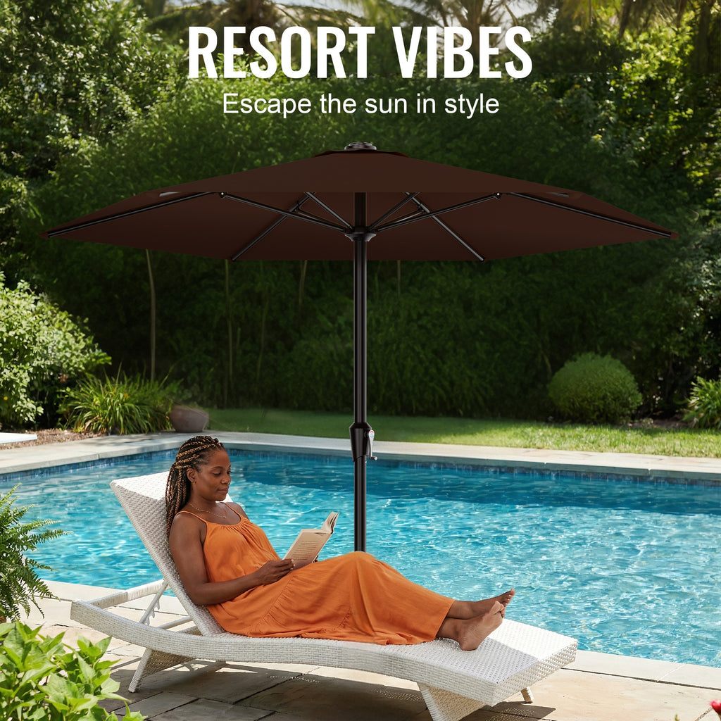 Easthome 9ft Patio Umbrella with Crank Lift System & 6 Sturdy Ribs Waterproof, Patio Table Umbrella Perfect for Poolside, Terrace, Beach and Outdoor Restaurant
