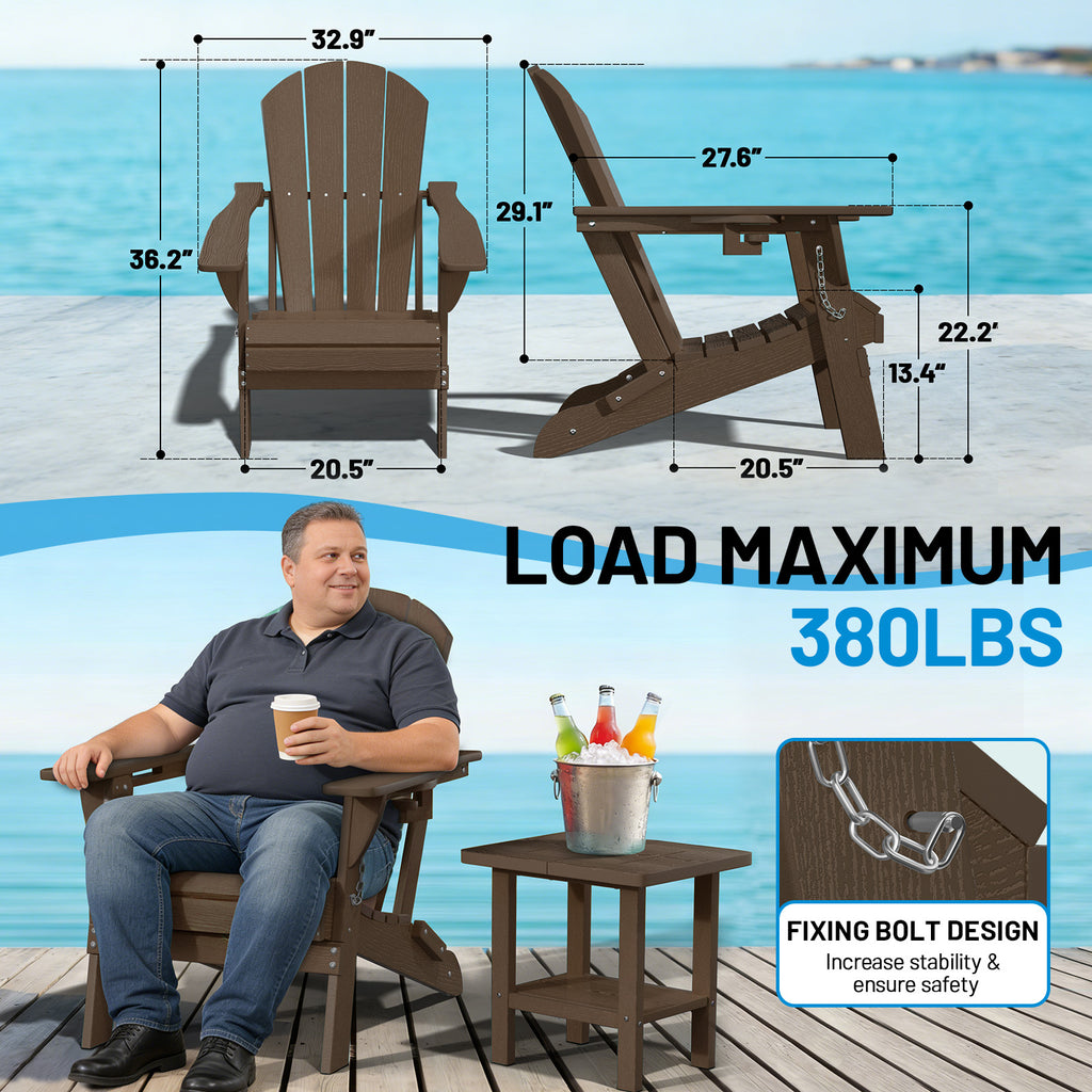 Easthome Adirondack Chair, HDPE All-Weather Outdoor Patio Lounge Chair with Cup Holder & 380lb Capacity for Deck, Garden, Poolside, Backyard