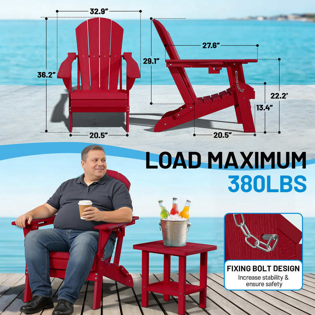 Easthome Adirondack Chair, HDPE All-Weather Outdoor Patio Lounge Chair with Cup Holder & 380lb Capacity for Deck, Garden, Poolside, Backyard