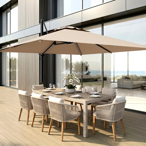 Easthome 10 × 10FT Square Cantilever Patio Umbrella, 360° Rotating Offset Umbrella with Crank, 8 ribs, Outdoor Hanging Roman Umbrella for Garden Deck Backyard