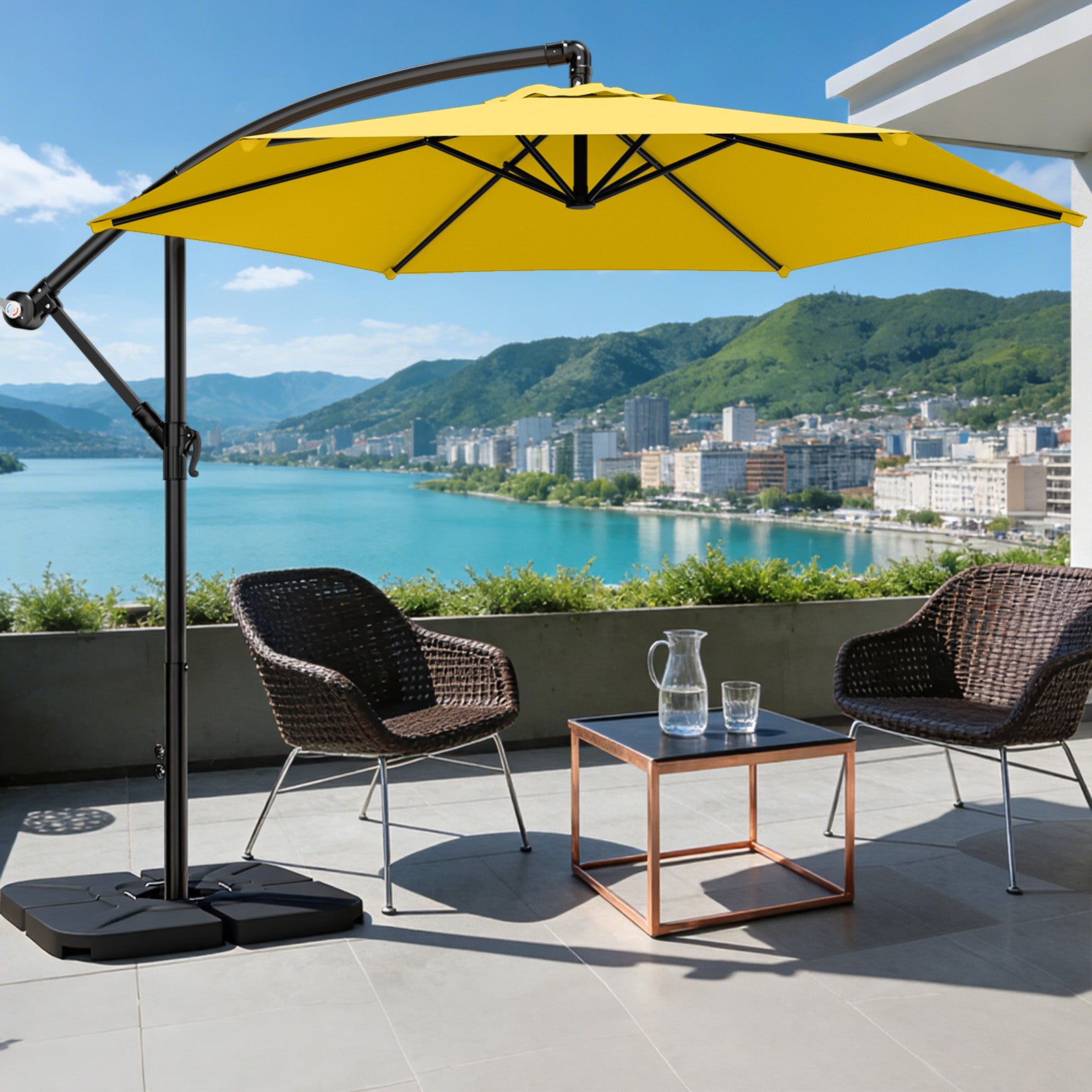 Easthome 10ft Offset Hanging Market Patio Umbrella for Backyard, Poolside, Lawn and Garden w/Easy Tilt Adjustment, Polyester Shade, 6 Ribs