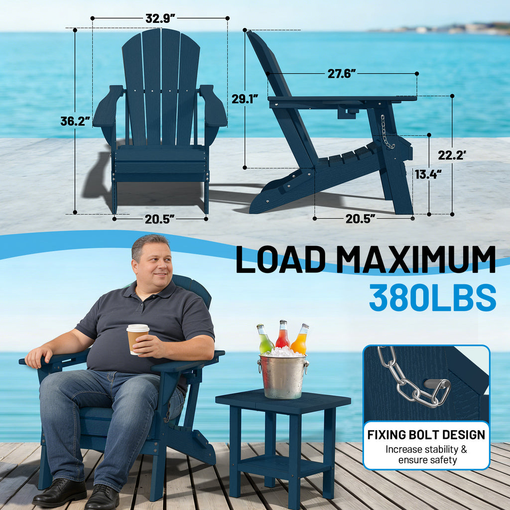Easthome Adirondack Chair, HDPE All-Weather Outdoor Patio Lounge Chair with Cup Holder & 380lb Capacity for Deck, Garden, Poolside, Backyard