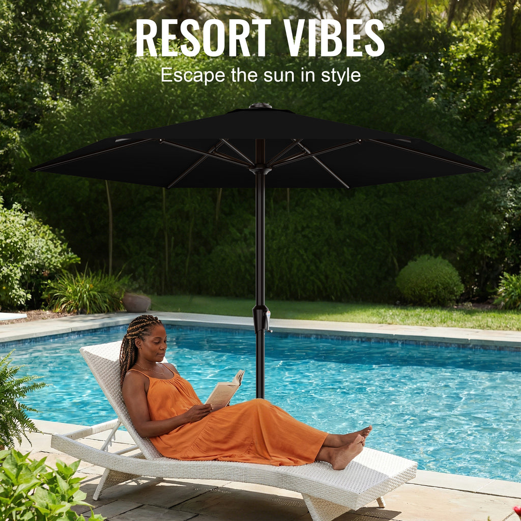 Easthome 9ft Patio Umbrella with Crank Lift System & 6 Sturdy Ribs Waterproof, Patio Table Umbrella Perfect for Poolside, Terrace, Beach and Outdoor Restaurant