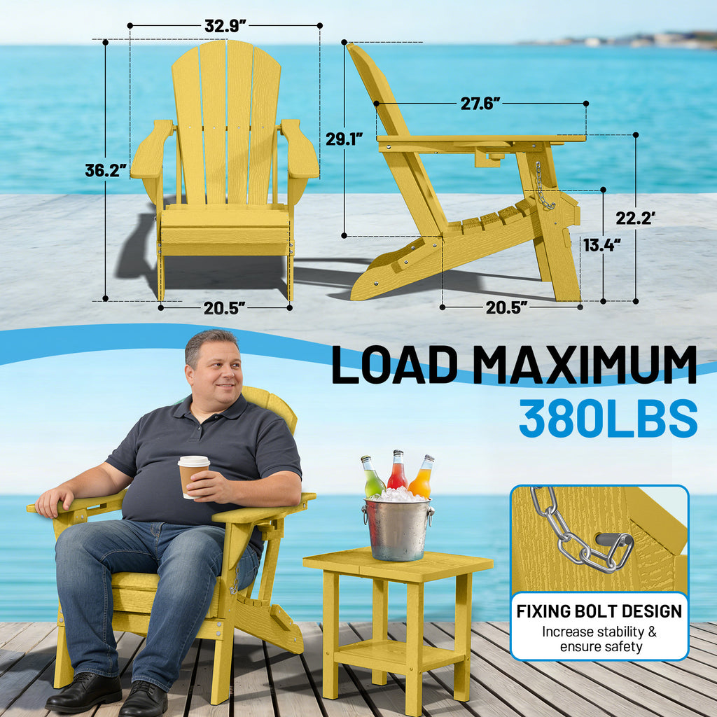 Easthome Adirondack Chair, HDPE All-Weather Outdoor Patio Lounge Chair with Cup Holder & 380lb Capacity for Deck, Garden, Poolside, Backyard