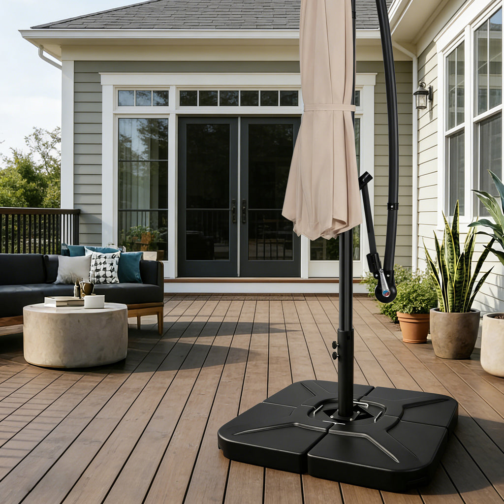 Easthome 4-Pack Heavy Duty Cantilever Umbrella Base with U-Lock, Offset Patio Market Stand - Square Weighted Base for Outdoor Umbrellas, Fill with Water or Sand for Stability