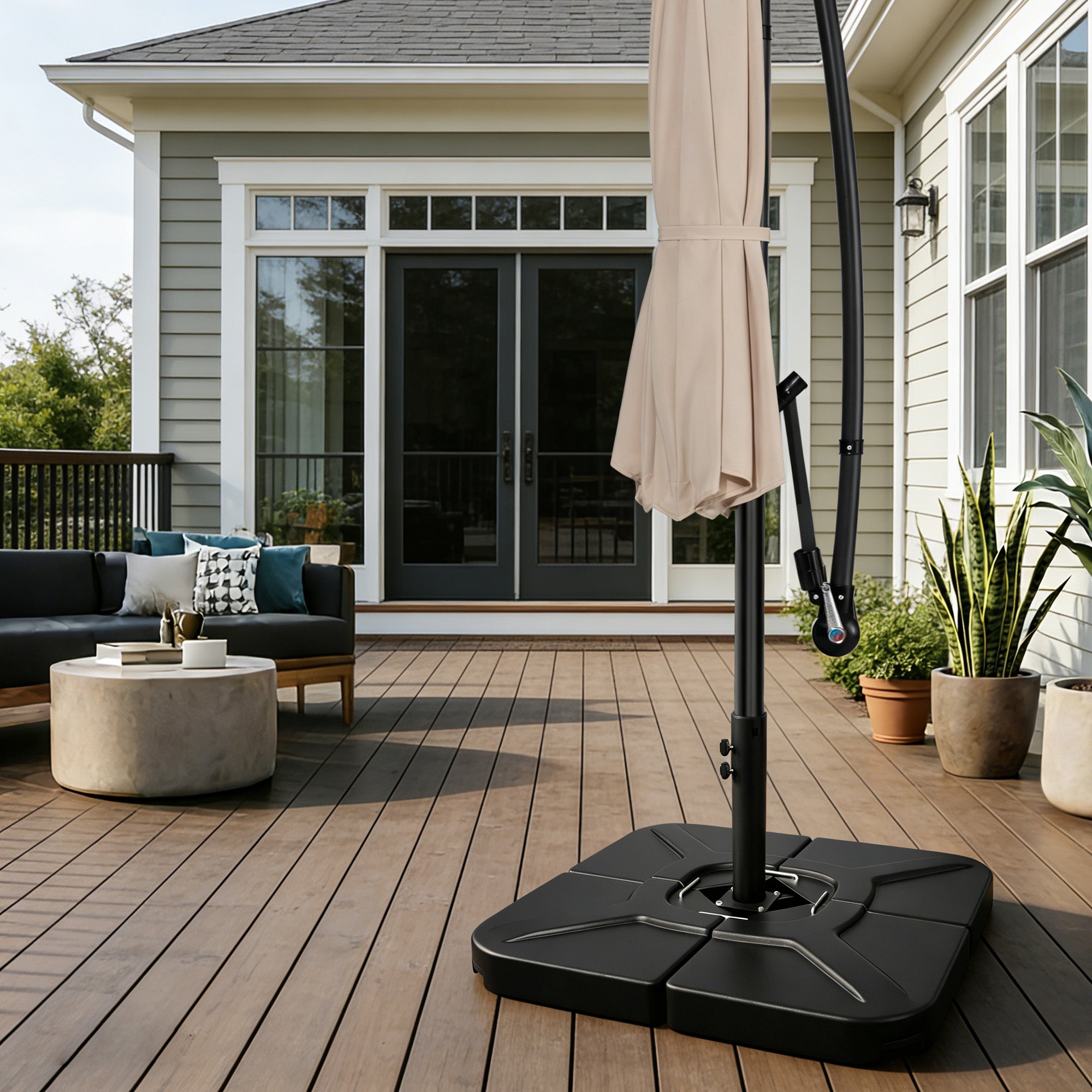 Easthome 4-Pack Heavy Duty Cantilever Umbrella Base with U-Lock, Offset Patio Market Stand - Square Weighted Base for Outdoor Umbrellas, Fill with Water or Sand for Stability