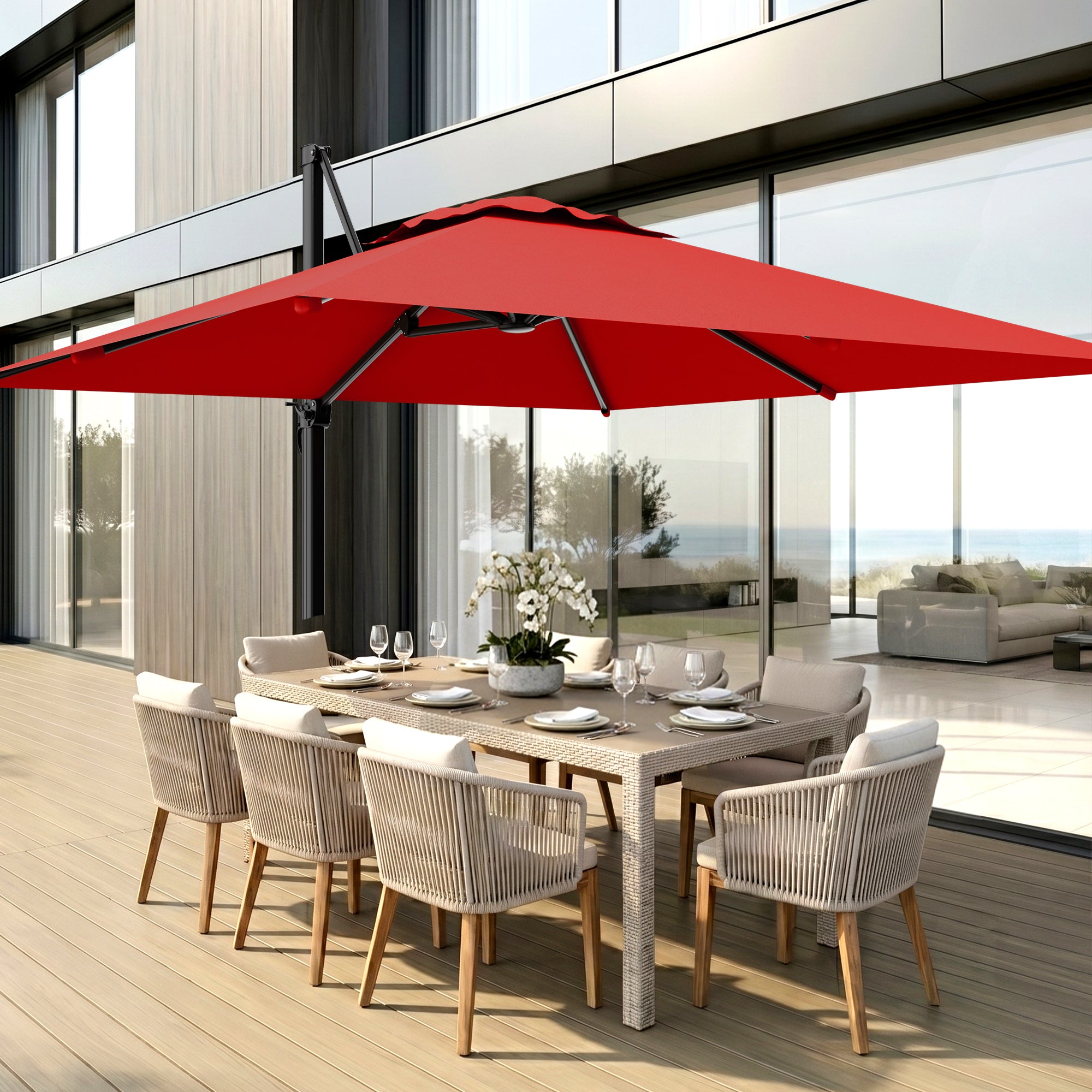 Easthome 10 × 10FT Square Cantilever Patio Umbrella, 360° Rotating Offset Umbrella with Crank, 8 ribs, Outdoor Hanging Roman Umbrella for Garden Deck Backyard