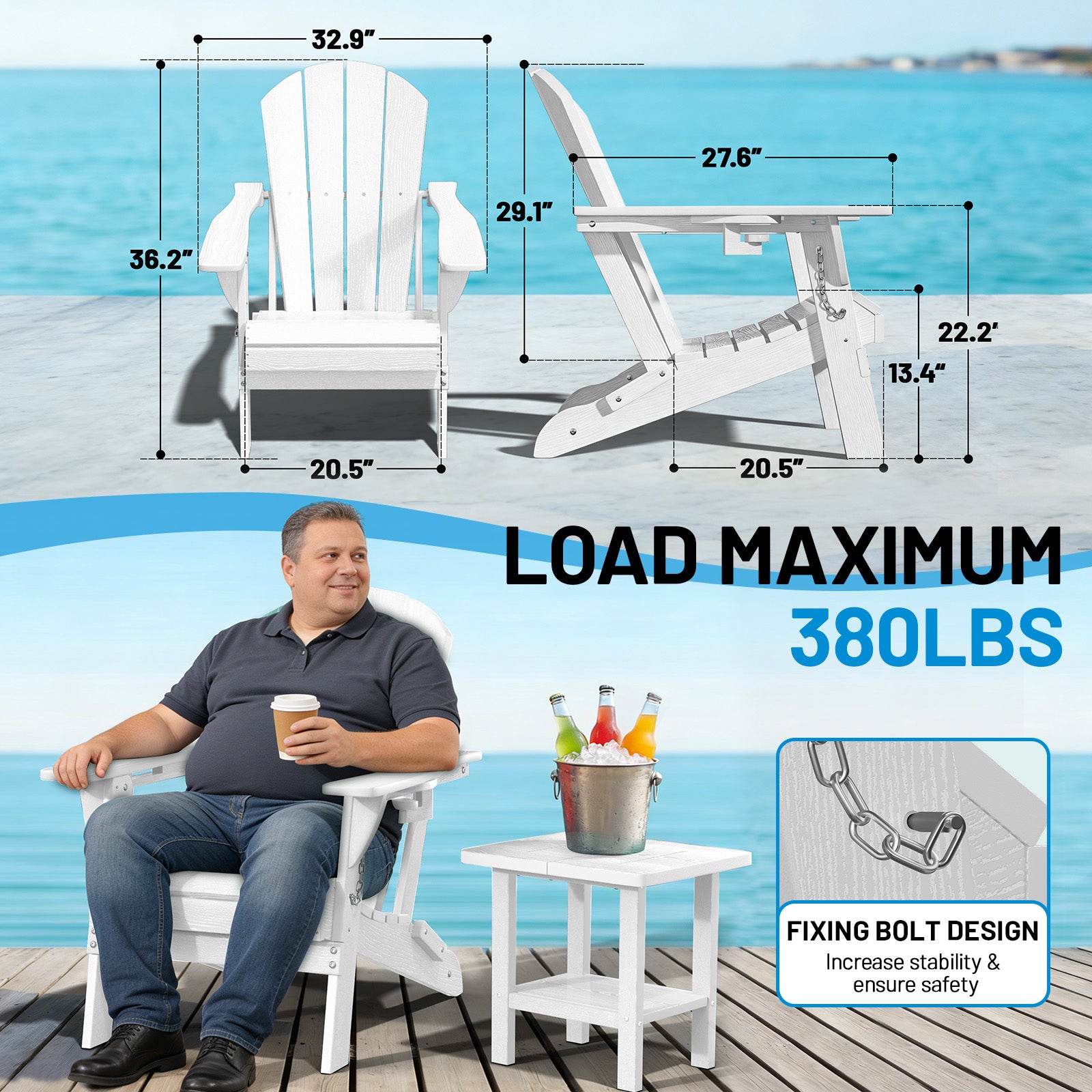 Easthome Adirondack Chair, HDPE All-Weather Outdoor Patio Lounge Chair with Cup Holder & 380lb Capacity for Deck, Garden, Poolside, Backyard