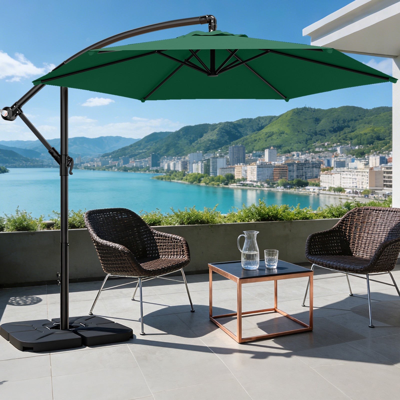 Easthome 10ft Offset Hanging Market Patio Umbrella for Backyard, Poolside, Lawn and Garden w/Easy Tilt Adjustment, Polyester Shade, 6 Ribs