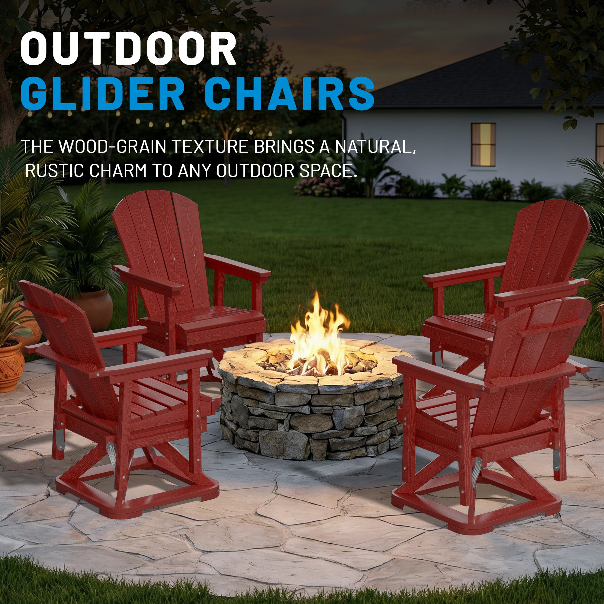 Easthome 360°Swivel Glider Adirondack Chair All-Weather HDPE Outdoor Rocking Chair with Ergonomic Backrest, Outdoor Swivel Rocker for Patio, Porch & Deck
