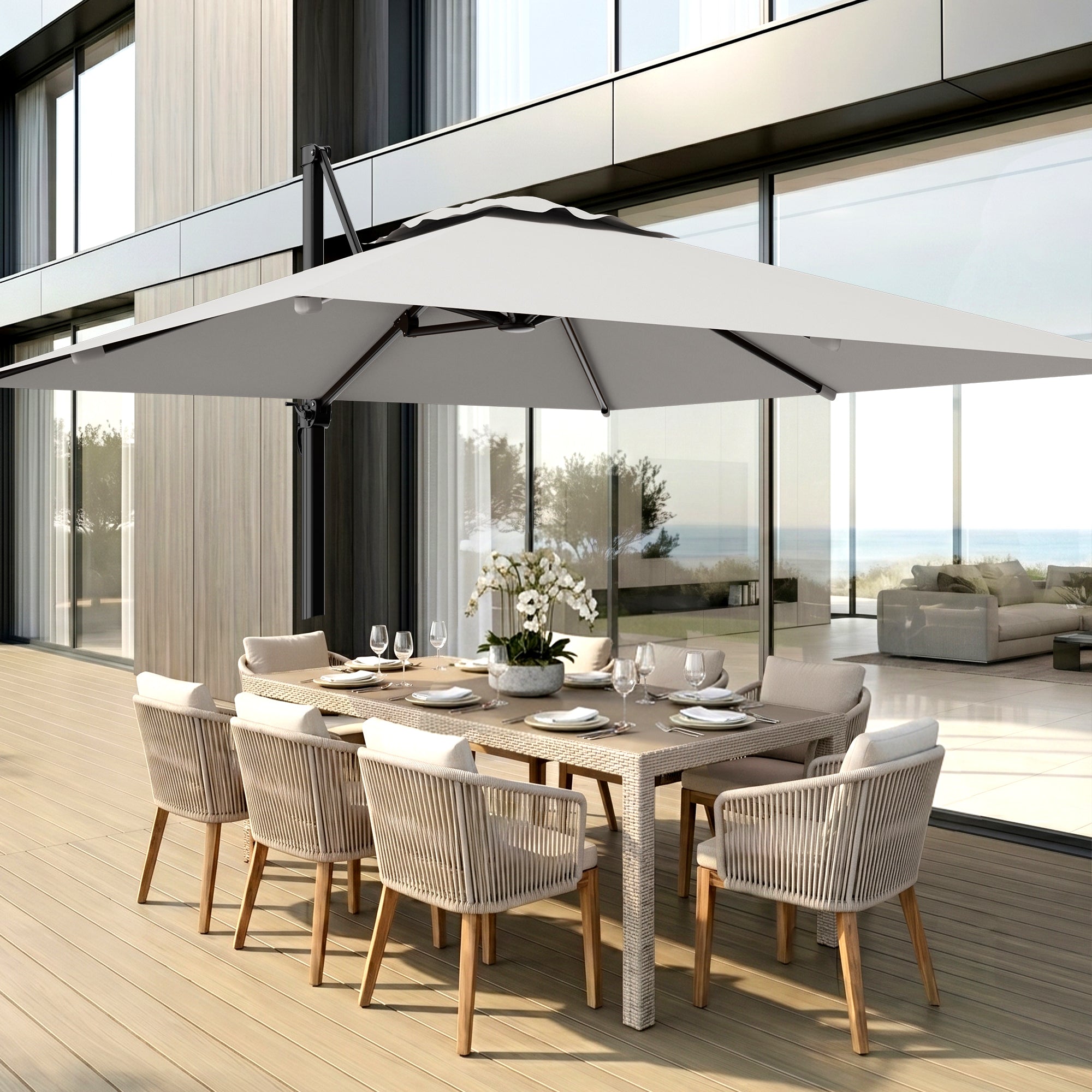 Easthome 10 × 10FT Square Cantilever Patio Umbrella, 360° Rotating Offset Umbrella with Crank, 8 ribs, Outdoor Hanging Roman Umbrella for Garden Deck Backyard
