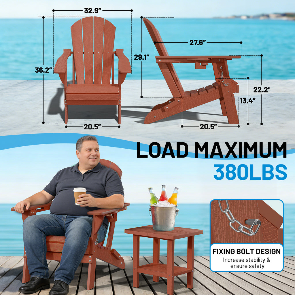Easthome Adirondack Chair, HDPE All-Weather Outdoor Patio Lounge Chair with Cup Holder & 380lb Capacity for Deck, Garden, Poolside, Backyard