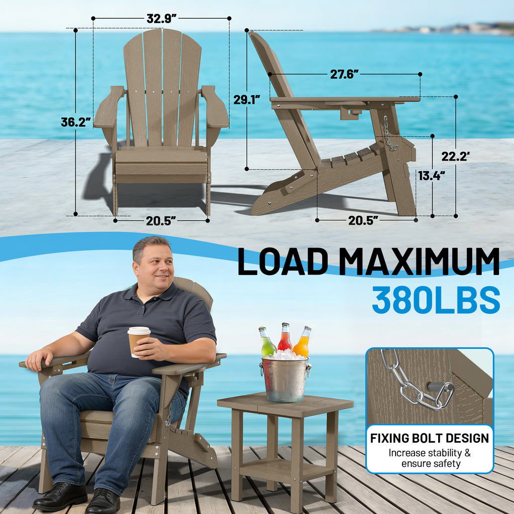 Easthome Adirondack Chair, HDPE All-Weather Outdoor Patio Lounge Chair with Cup Holder & 380lb Capacity for Deck, Garden, Poolside, Backyard