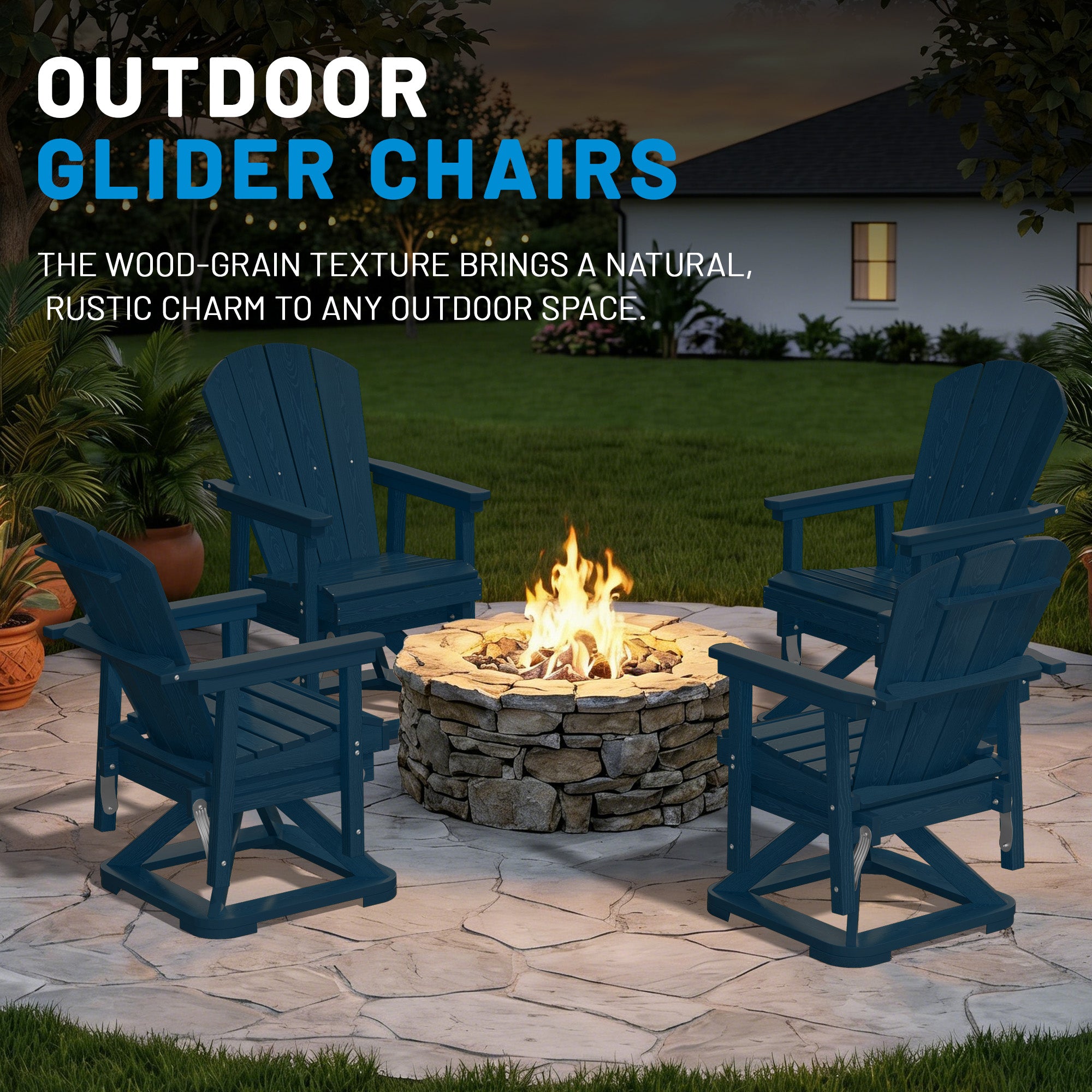 Easthome 360°Swivel Glider Adirondack Chair All-Weather HDPE Outdoor Rocking Chair with Ergonomic Backrest, Outdoor Swivel Rocker for Patio, Porch & Deck
