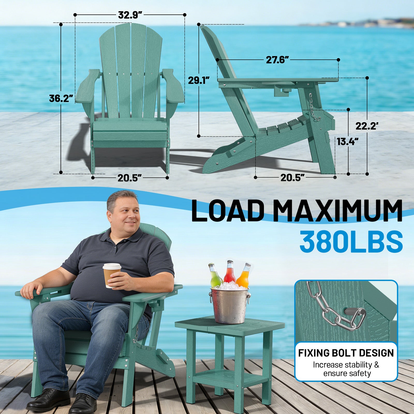 Easthome Adirondack Chair, HDPE All-Weather Outdoor Patio Lounge Chair with Cup Holder & 380lb Capacity for Deck, Garden, Poolside, Backyard