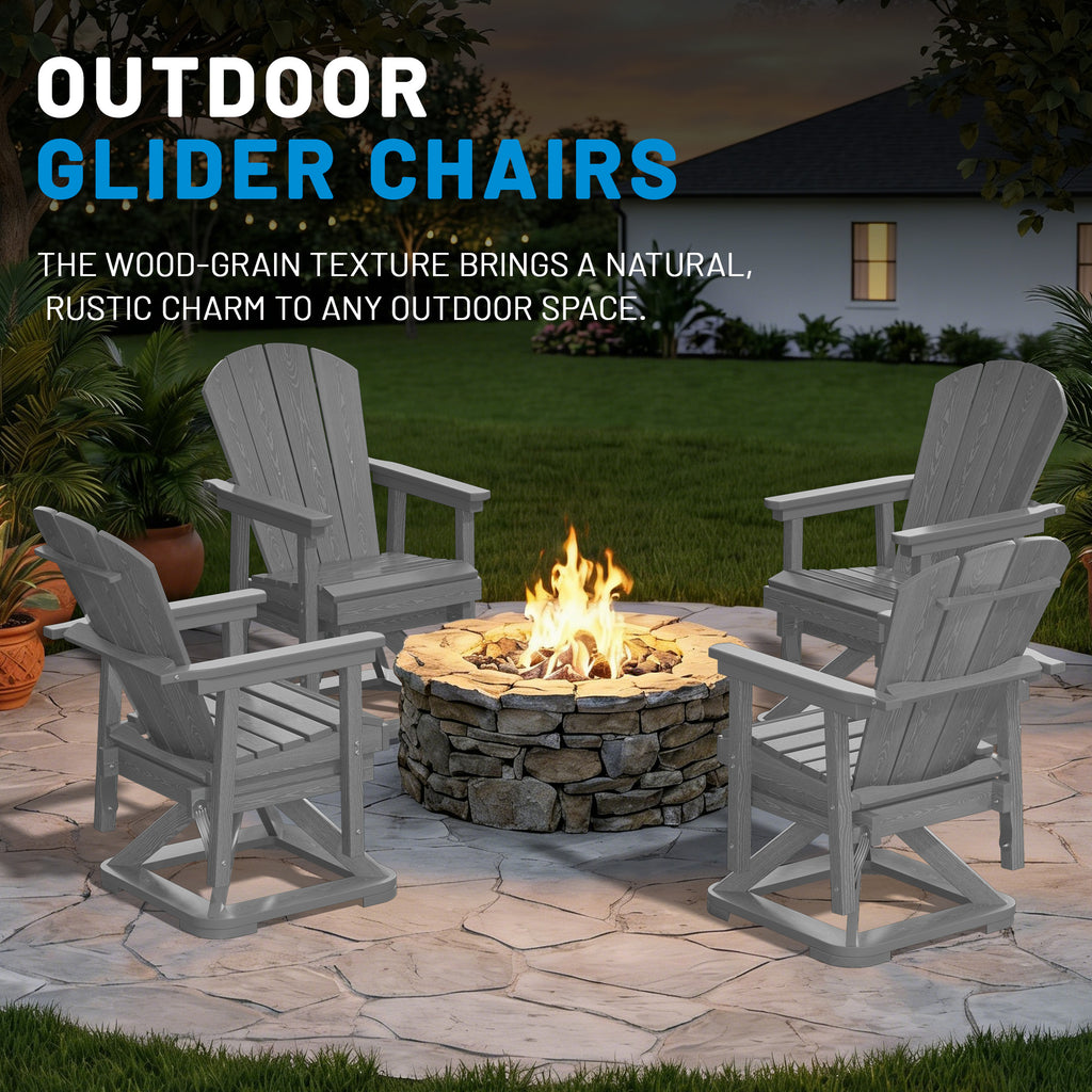 Easthome 360°Swivel Glider Adirondack Chair All-Weather HDPE Outdoor Rocking Chair with Ergonomic Backrest, Outdoor Swivel Rocker for Patio, Porch & Deck
