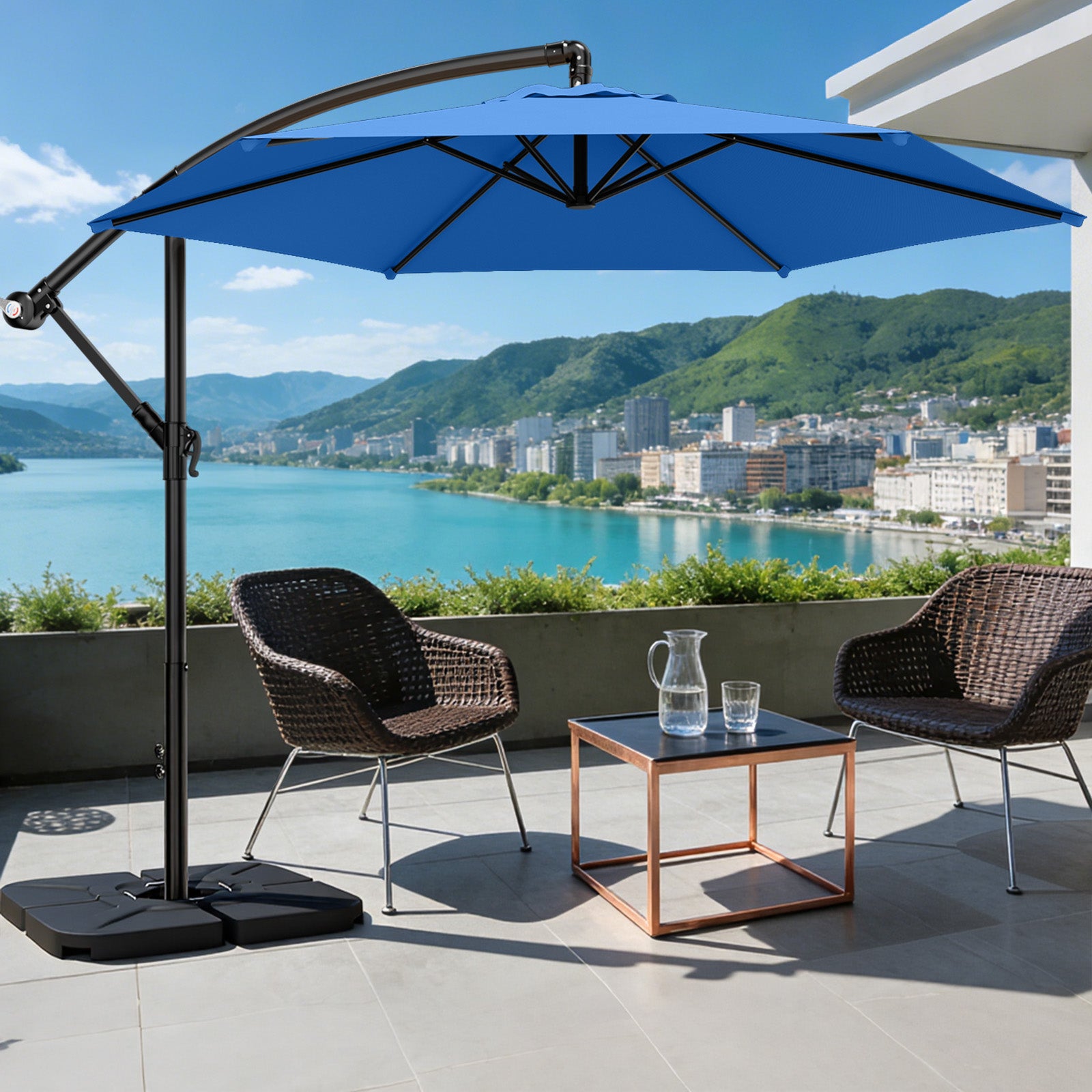 Easthome 10ft Offset Hanging Market Patio Umbrella for Backyard, Poolside, Lawn and Garden w/Easy Tilt Adjustment, Polyester Shade, 6 Ribs
