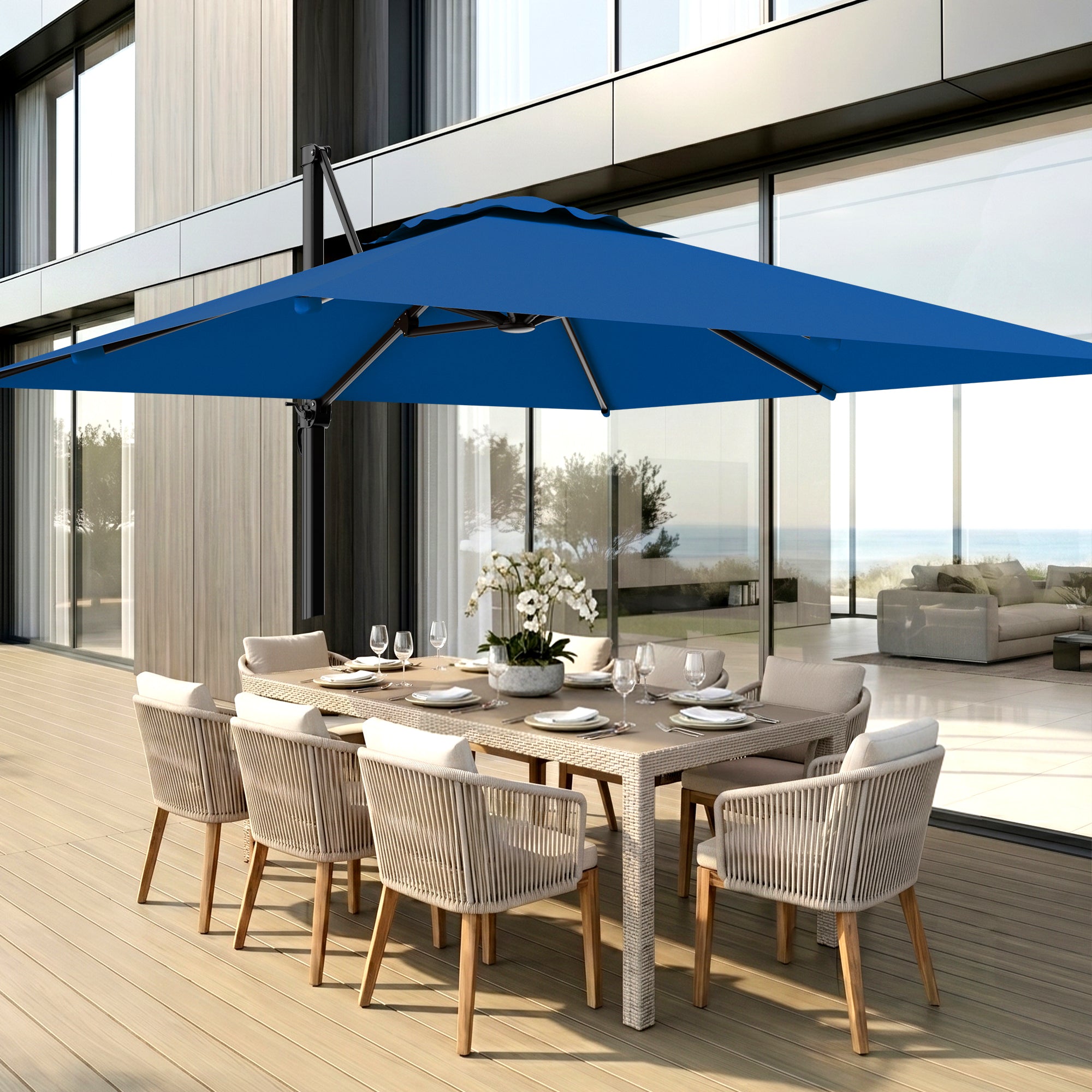 Easthome 10 × 10FT Square Cantilever Patio Umbrella, 360° Rotating Offset Umbrella with Crank, 8 ribs, Outdoor Hanging Roman Umbrella for Garden Deck Backyard