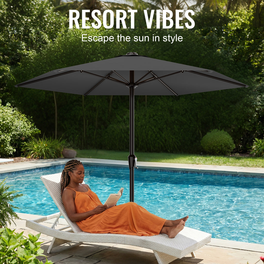 Easthome 9ft Patio Umbrella with Crank Lift System & 6 Sturdy Ribs Waterproof, Patio Table Umbrella Perfect for Poolside, Terrace, Beach and Outdoor Restaurant
