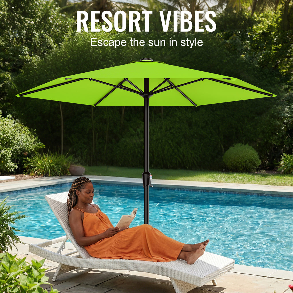 Easthome 9ft Patio Umbrella with Crank Lift System & 6 Sturdy Ribs Waterproof, Patio Table Umbrella Perfect for Poolside, Terrace, Beach and Outdoor Restaurant