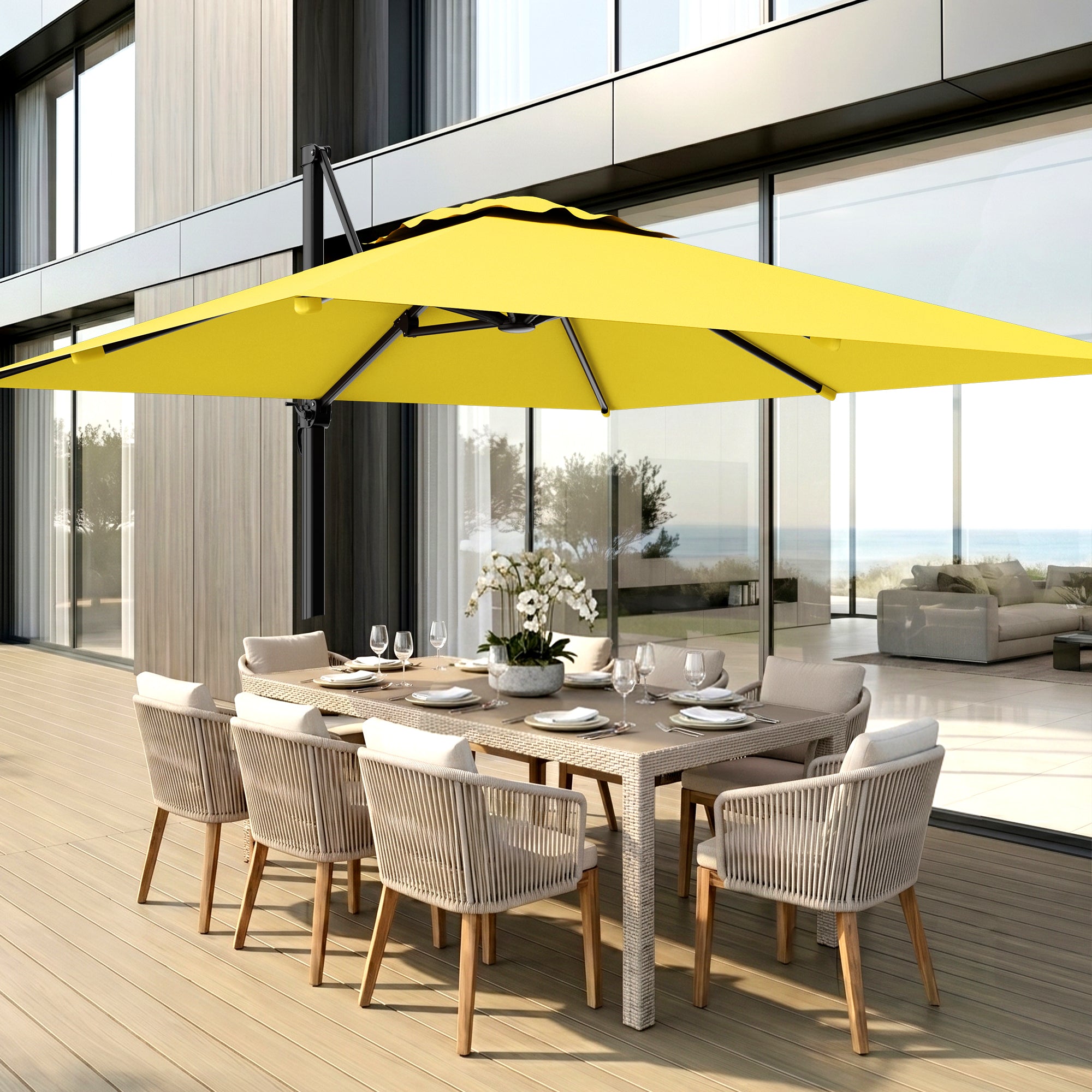 Easthome 10 × 10FT Square Cantilever Patio Umbrella, 360° Rotating Offset Umbrella with Crank, 8 ribs, Outdoor Hanging Roman Umbrella for Garden Deck Backyard