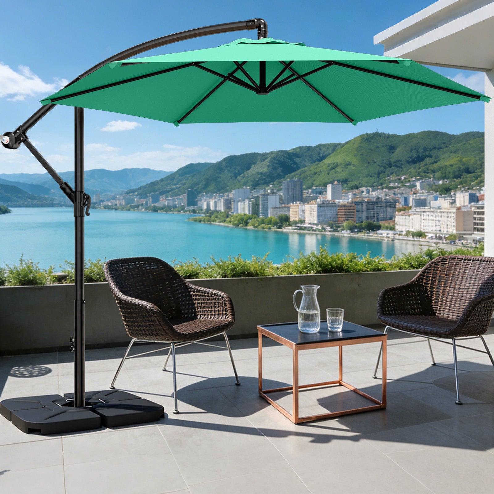 Easthome 10ft Offset Hanging Market Patio Umbrella for Backyard, Poolside, Lawn and Garden w/Easy Tilt Adjustment, Polyester Shade, 6 Ribs