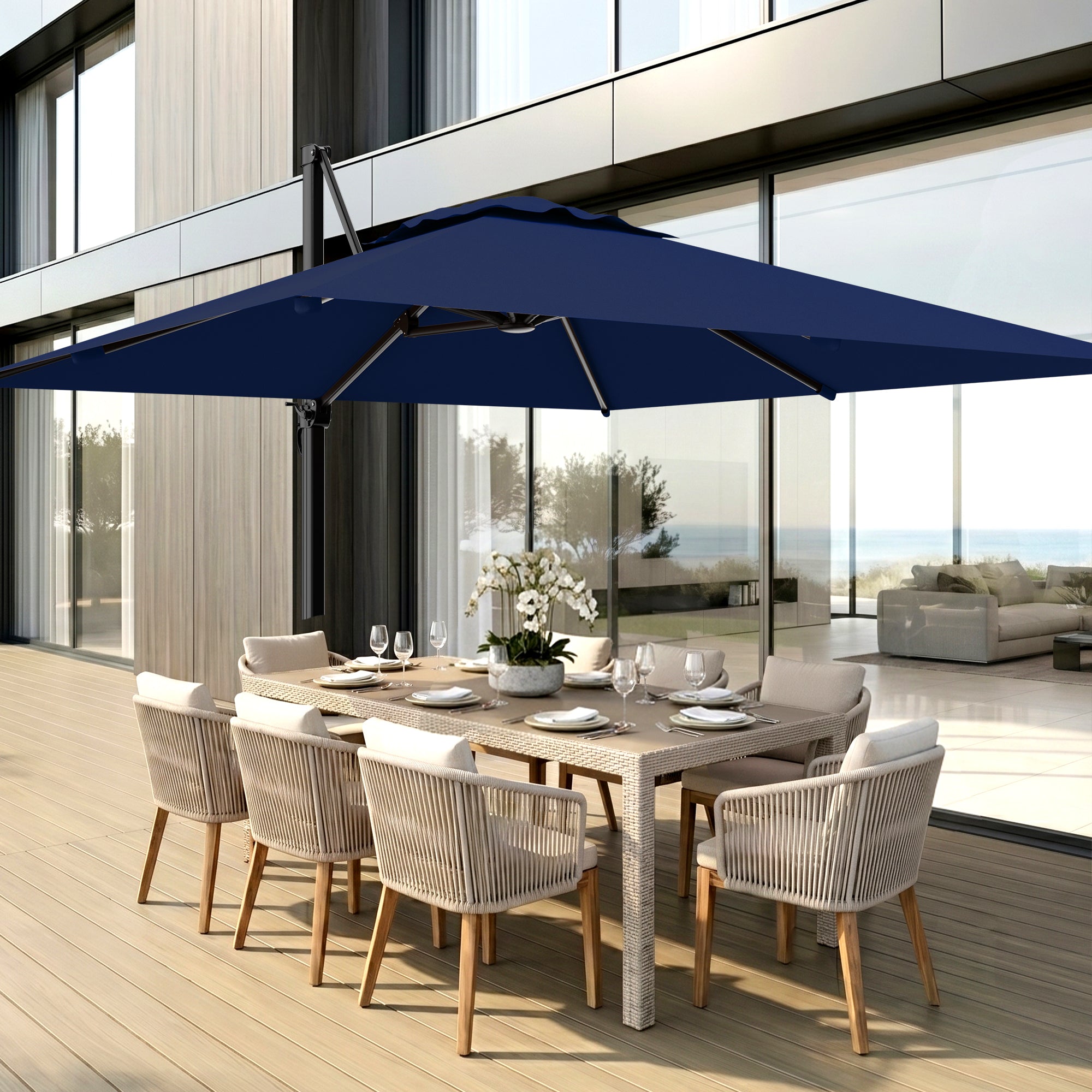 Easthome 10 × 10FT Square Cantilever Patio Umbrella, 360° Rotating Offset Umbrella with Crank, 8 ribs, Outdoor Hanging Roman Umbrella for Garden Deck Backyard