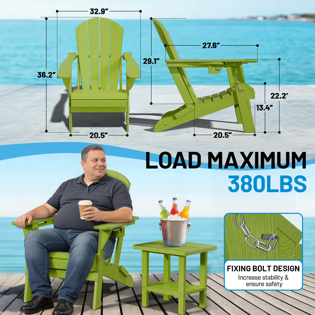 Easthome Adirondack Chair, HDPE All-Weather Outdoor Patio Lounge Chair with Cup Holder & 380lb Capacity for Deck, Garden, Poolside, Backyard