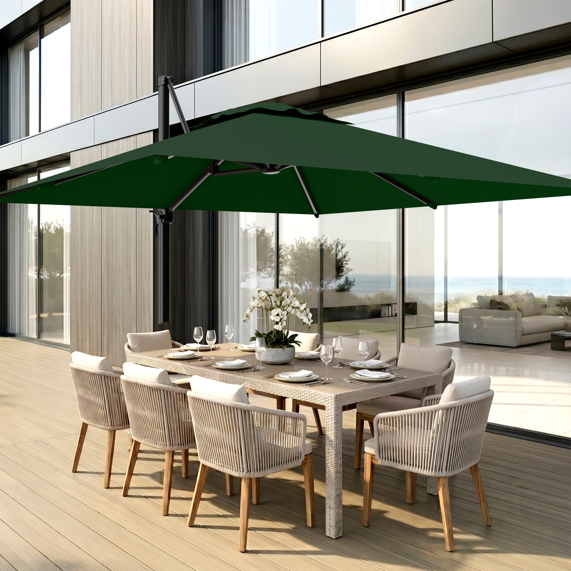 Easthome 10 × 10FT Square Cantilever Patio Umbrella, 360° Rotating Offset Umbrella with Crank, 8 ribs, Outdoor Hanging Roman Umbrella for Garden Deck Backyard