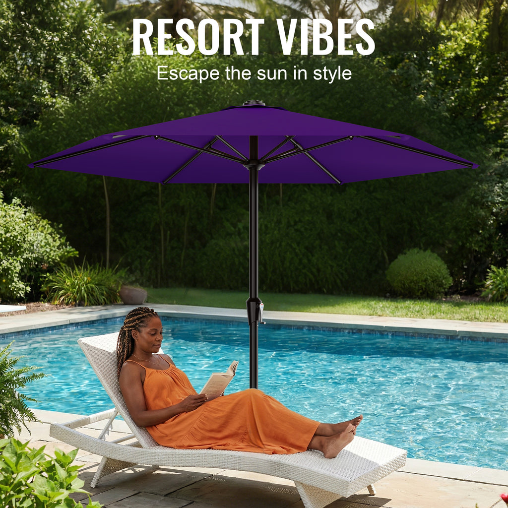 Easthome 9ft Patio Umbrella with Crank Lift System & 6 Sturdy Ribs Waterproof, Patio Table Umbrella Perfect for Poolside, Terrace, Beach and Outdoor Restaurant