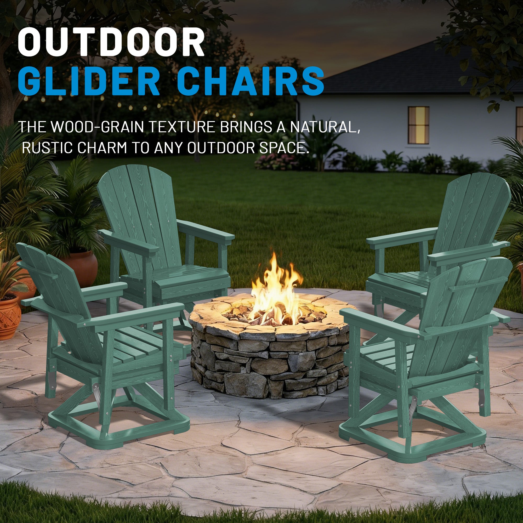 Easthome 360°Swivel Glider Adirondack Chair All-Weather HDPE Outdoor Rocking Chair with Ergonomic Backrest, Outdoor Swivel Rocker for Patio, Porch & Deck