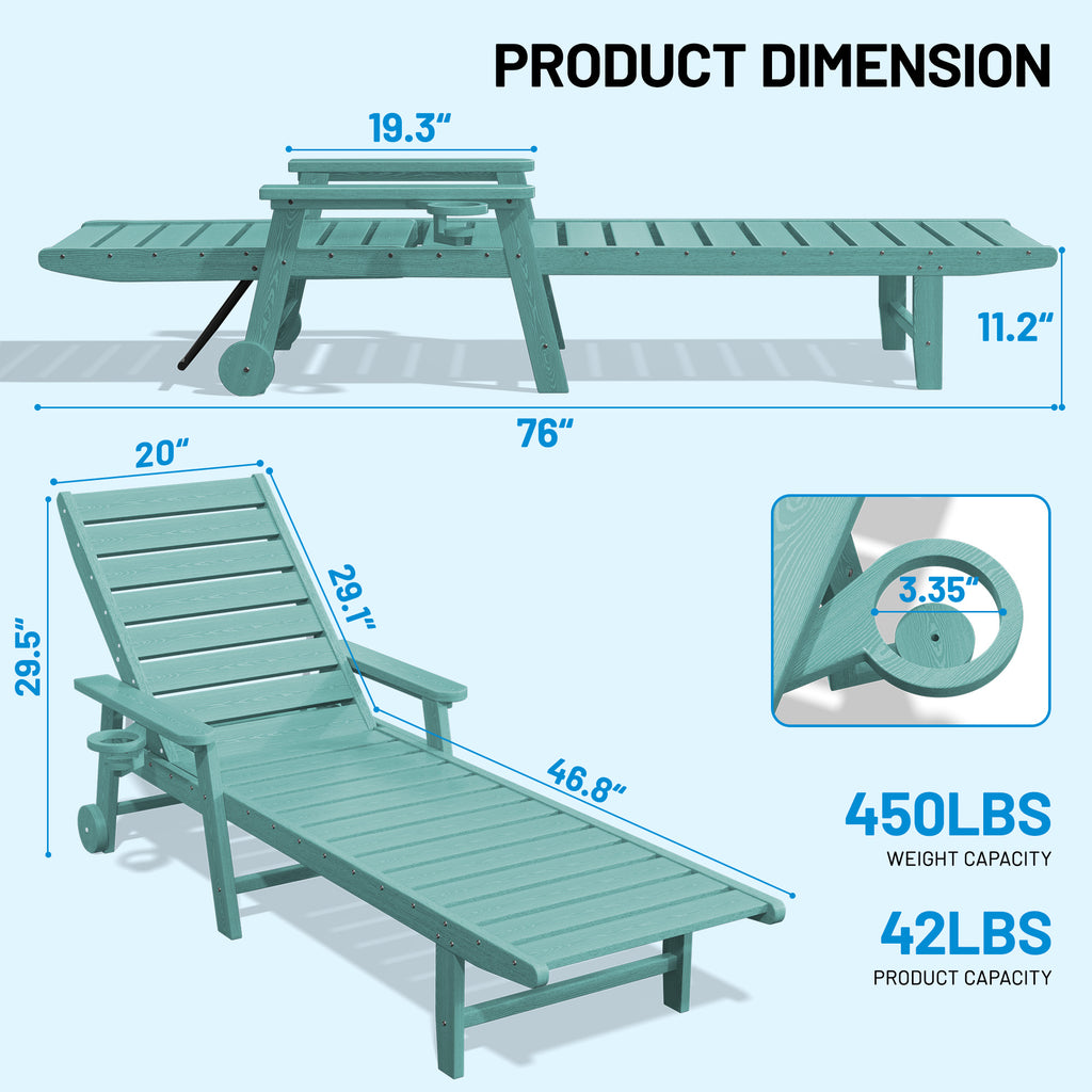 Easthome Adjustable Patio Chaise Lounge, Waterproof & Lightweight Outdoor Recliner for Poolside, Deck, Garden and Backyard