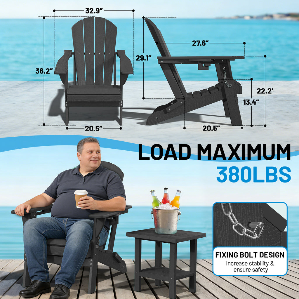 Easthome Adirondack Chair, HDPE All-Weather Outdoor Patio Lounge Chair with Cup Holder & 380lb Capacity for Deck, Garden, Poolside, Backyard