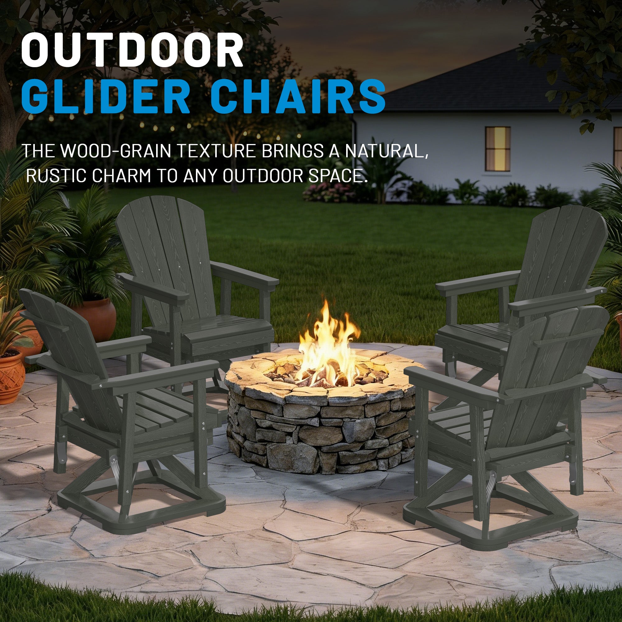 Easthome 360°Swivel Glider Adirondack Chair All-Weather HDPE Outdoor Rocking Chair with Ergonomic Backrest, Outdoor Swivel Rocker for Patio, Porch & Deck